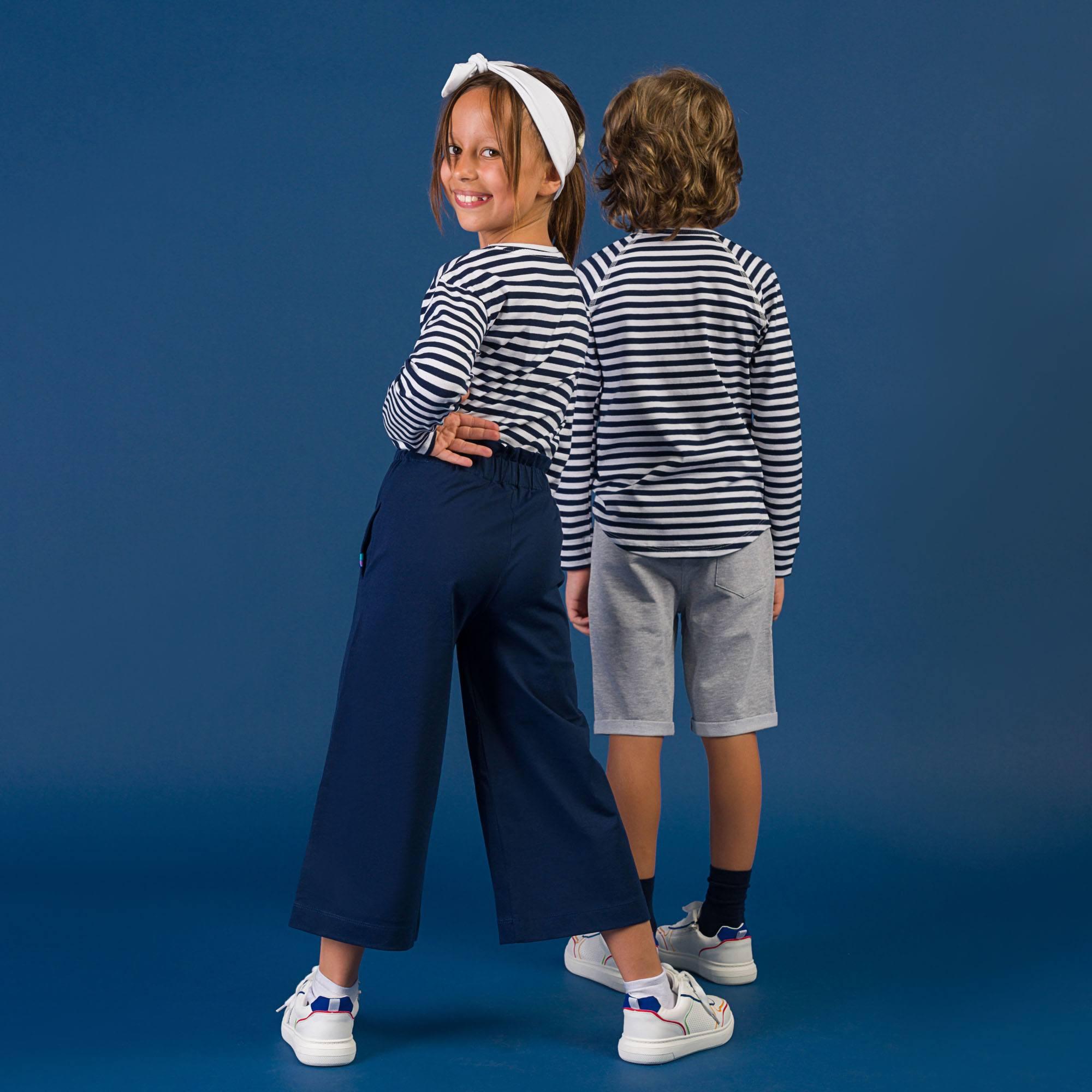 Navy blue stripes high-low hem shirt