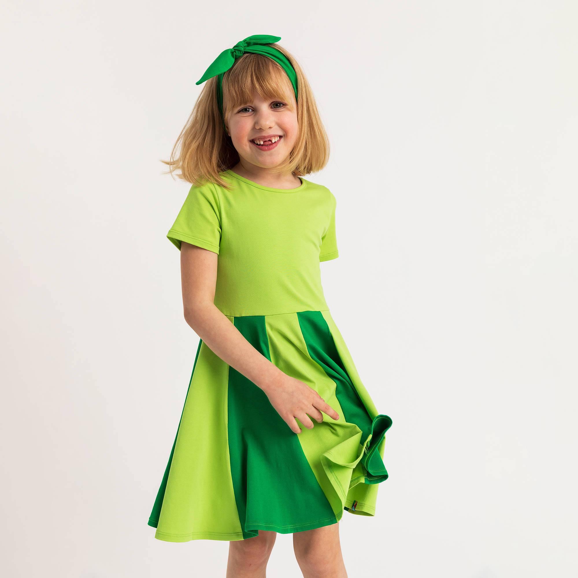 Lime - green short sleeve dress with colorful ruffle