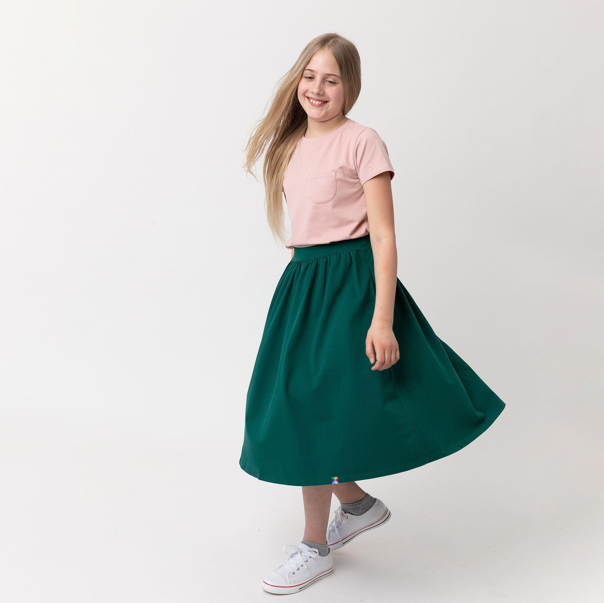 Bottle-green midi skirt with pockets Junior