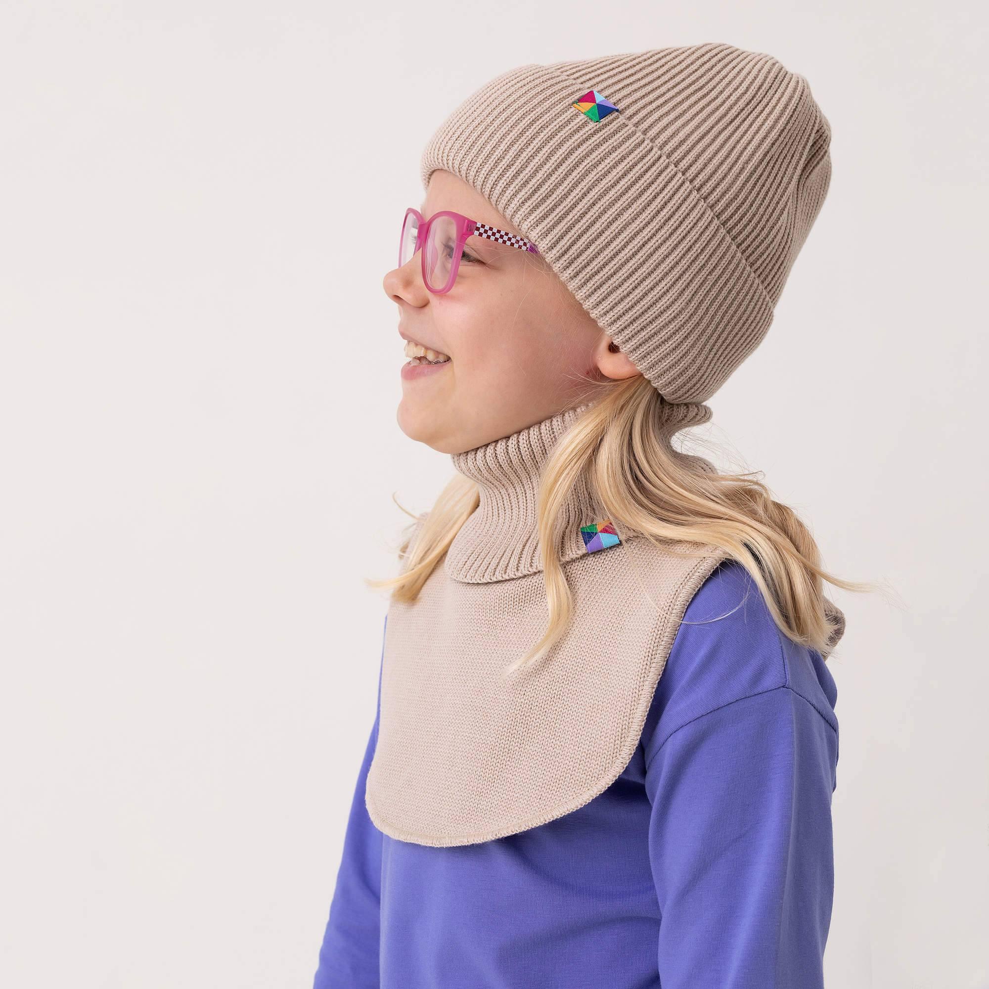 Beige merino wool neck warmer kids