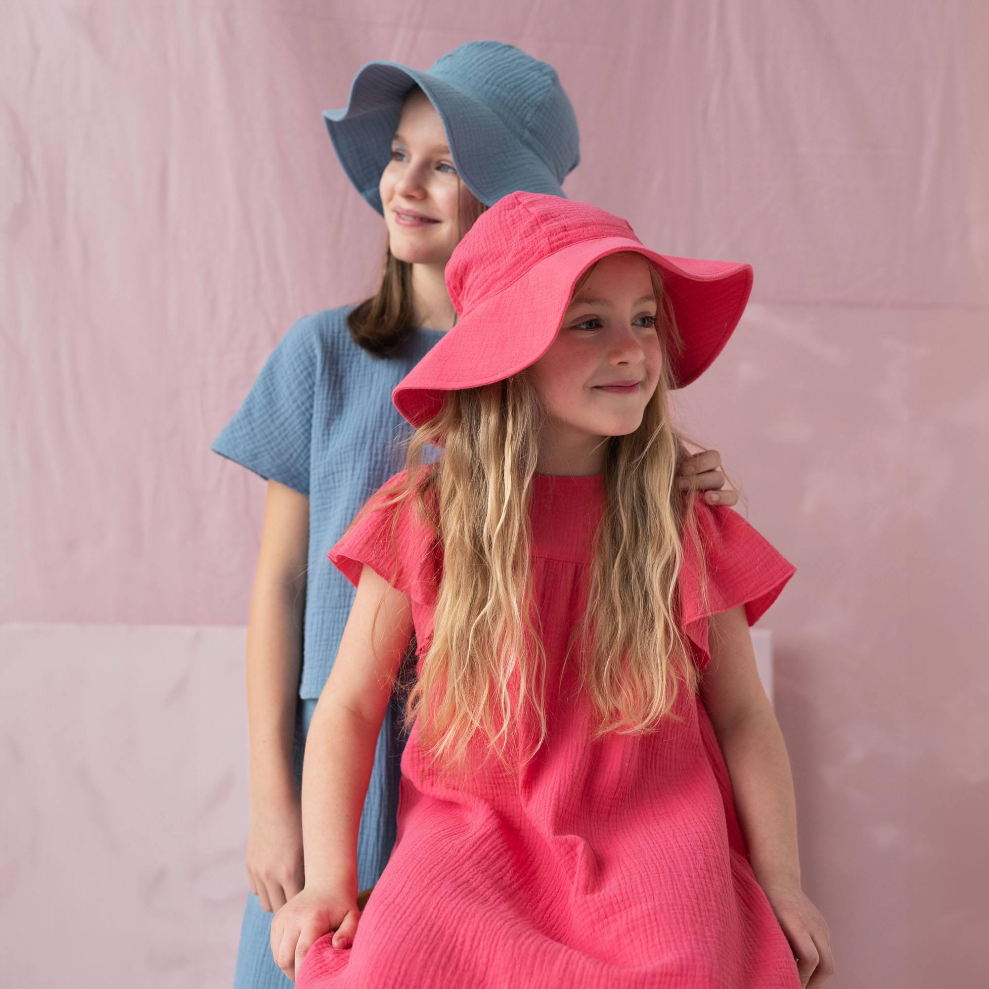 Sky blue muslin brimmed hat