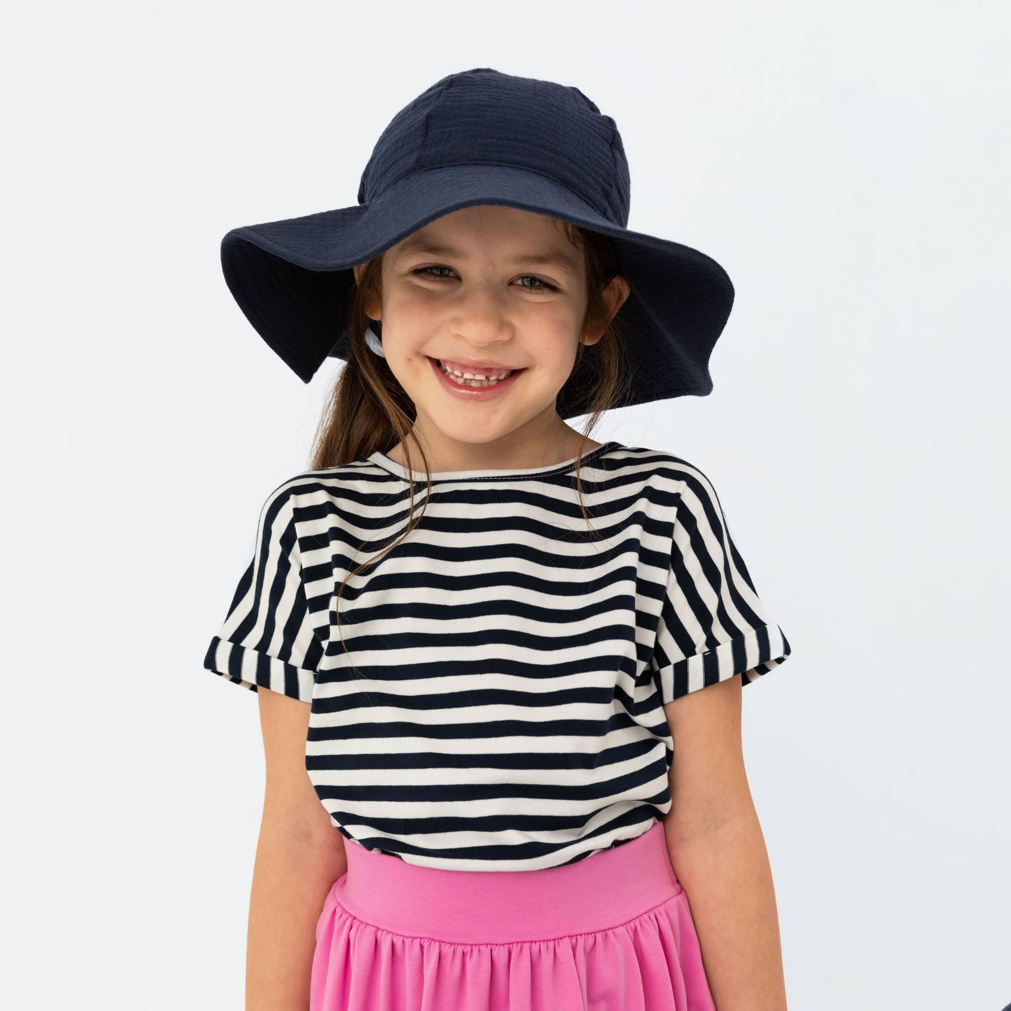 Navy blue muslin brimmed hat