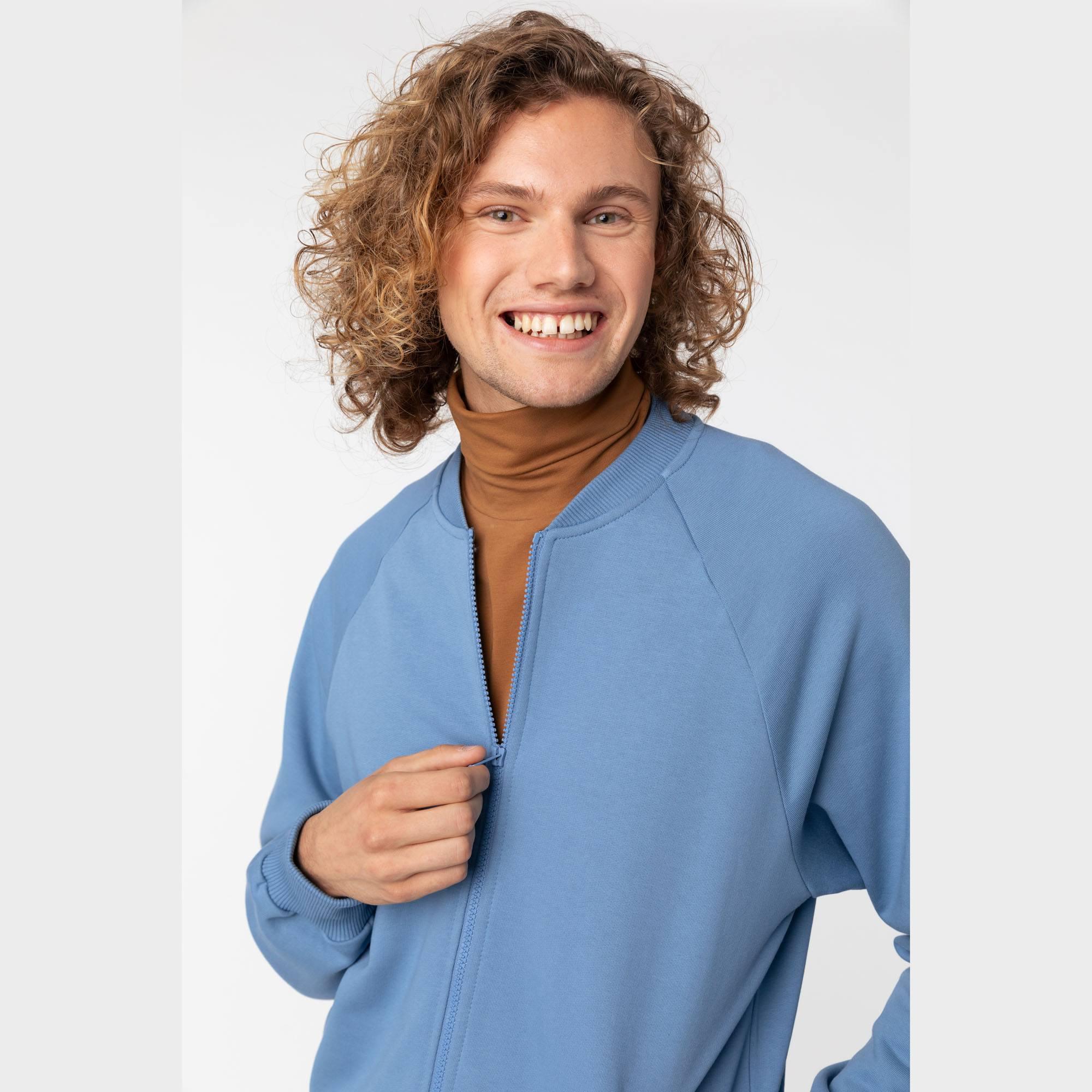 Sky blue zip-up crewneck sweatshirt Men