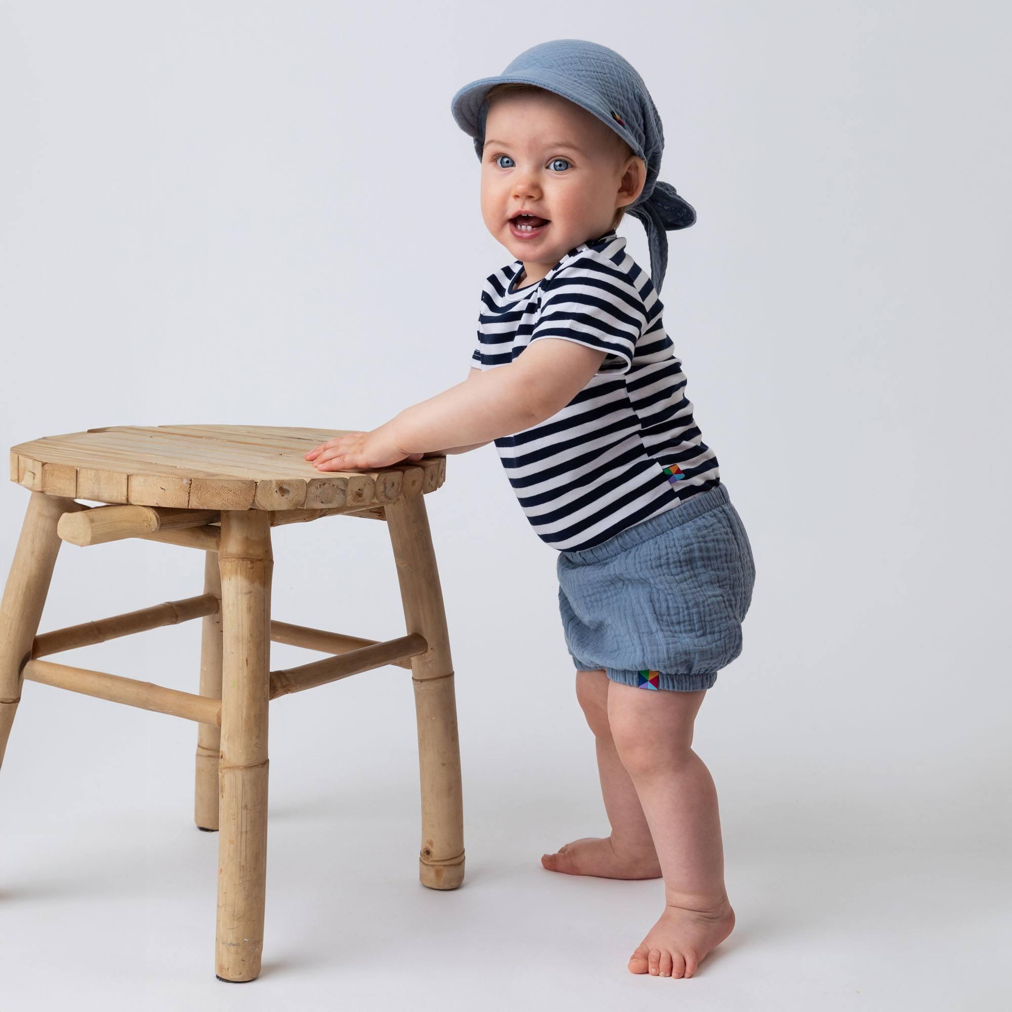 Navy blue stripes short sleeve bodysuit