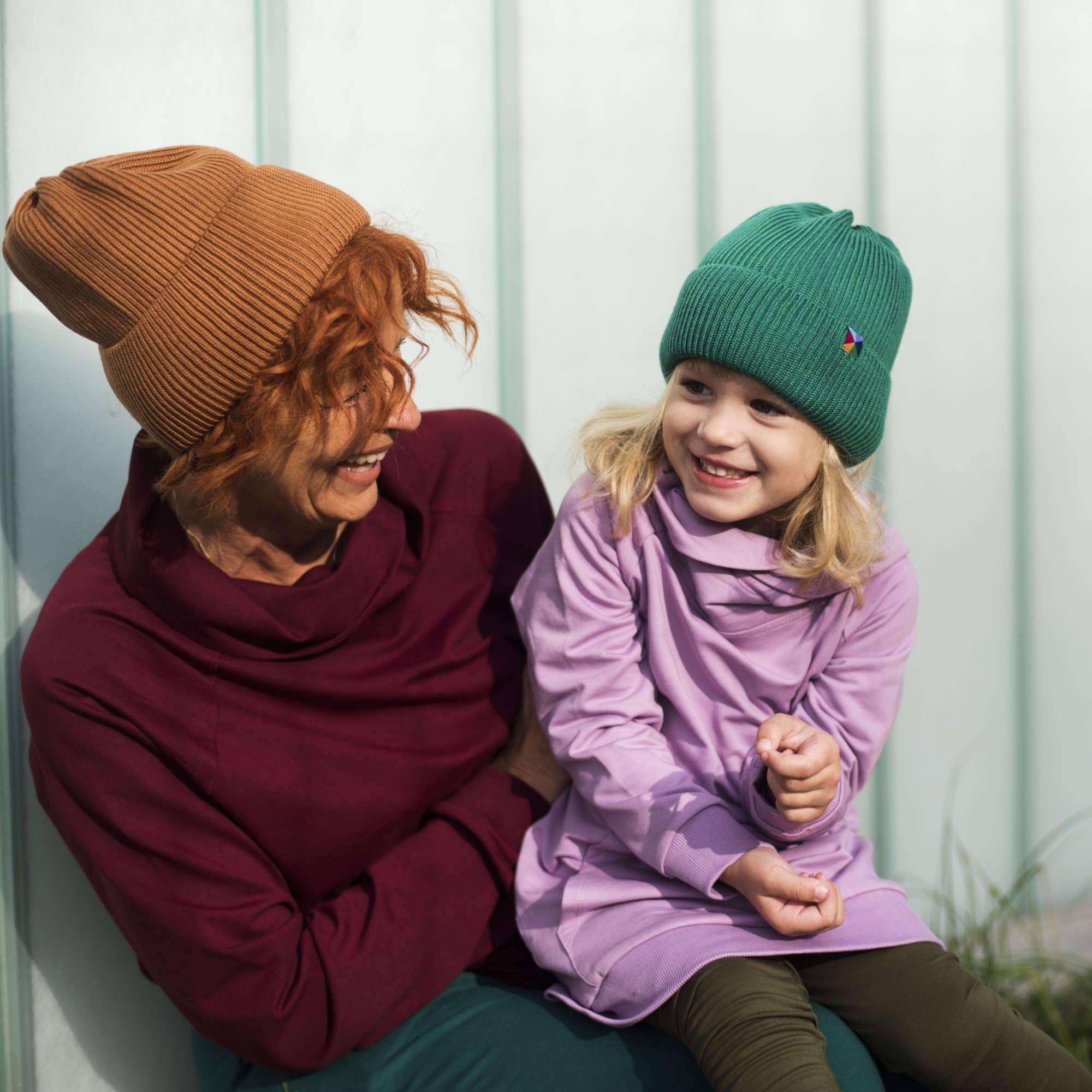 Green merino wool hat kids