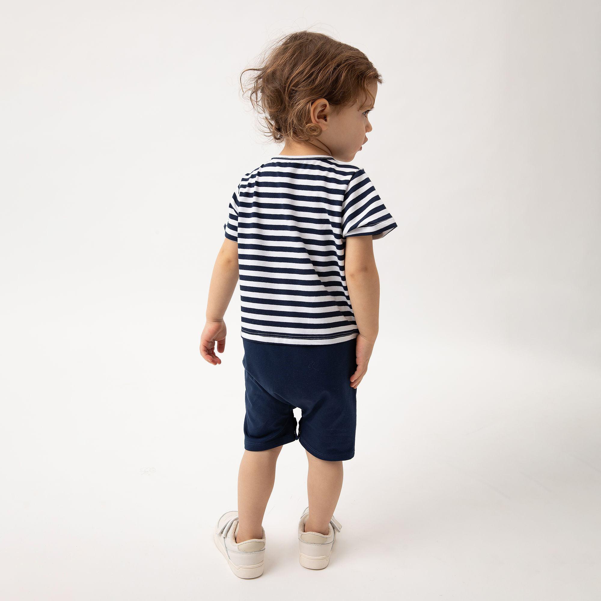 Navy blue stripes striped short sleeve romper Baby