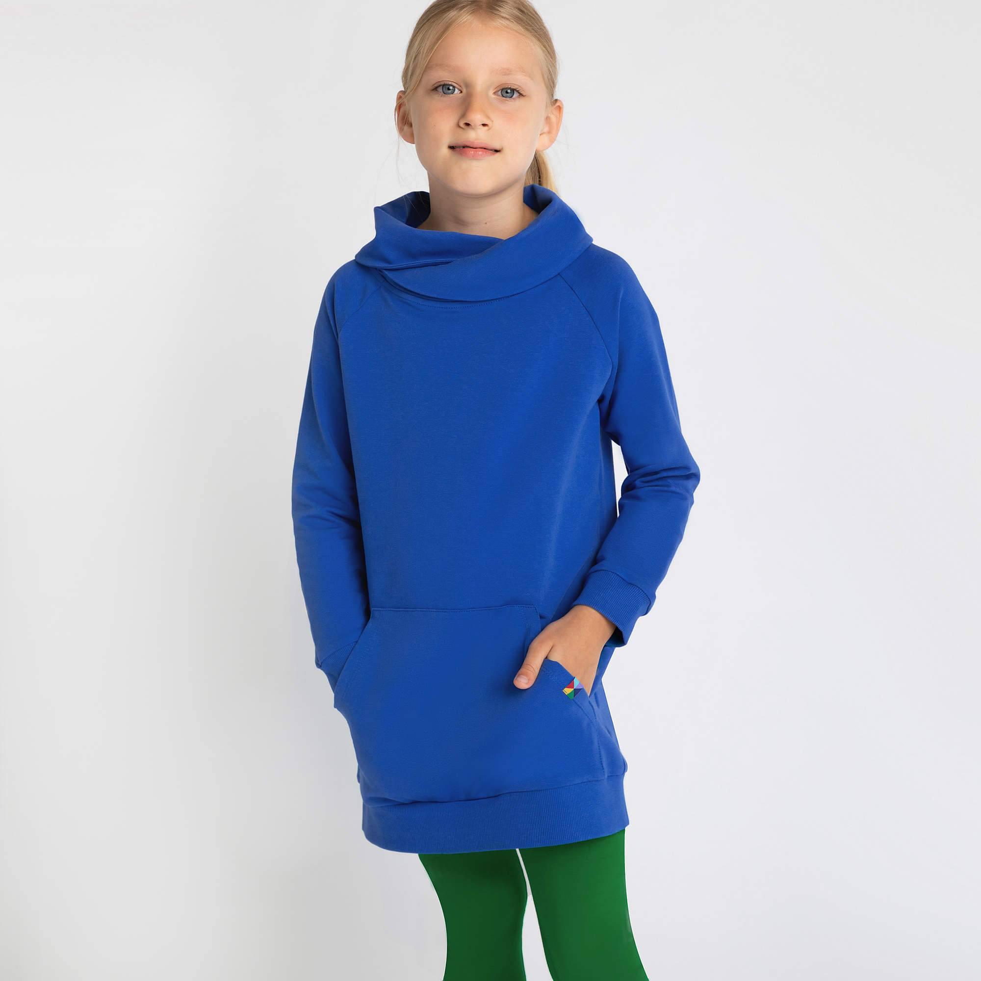 Blue long funnel neck pullover sweatshirt