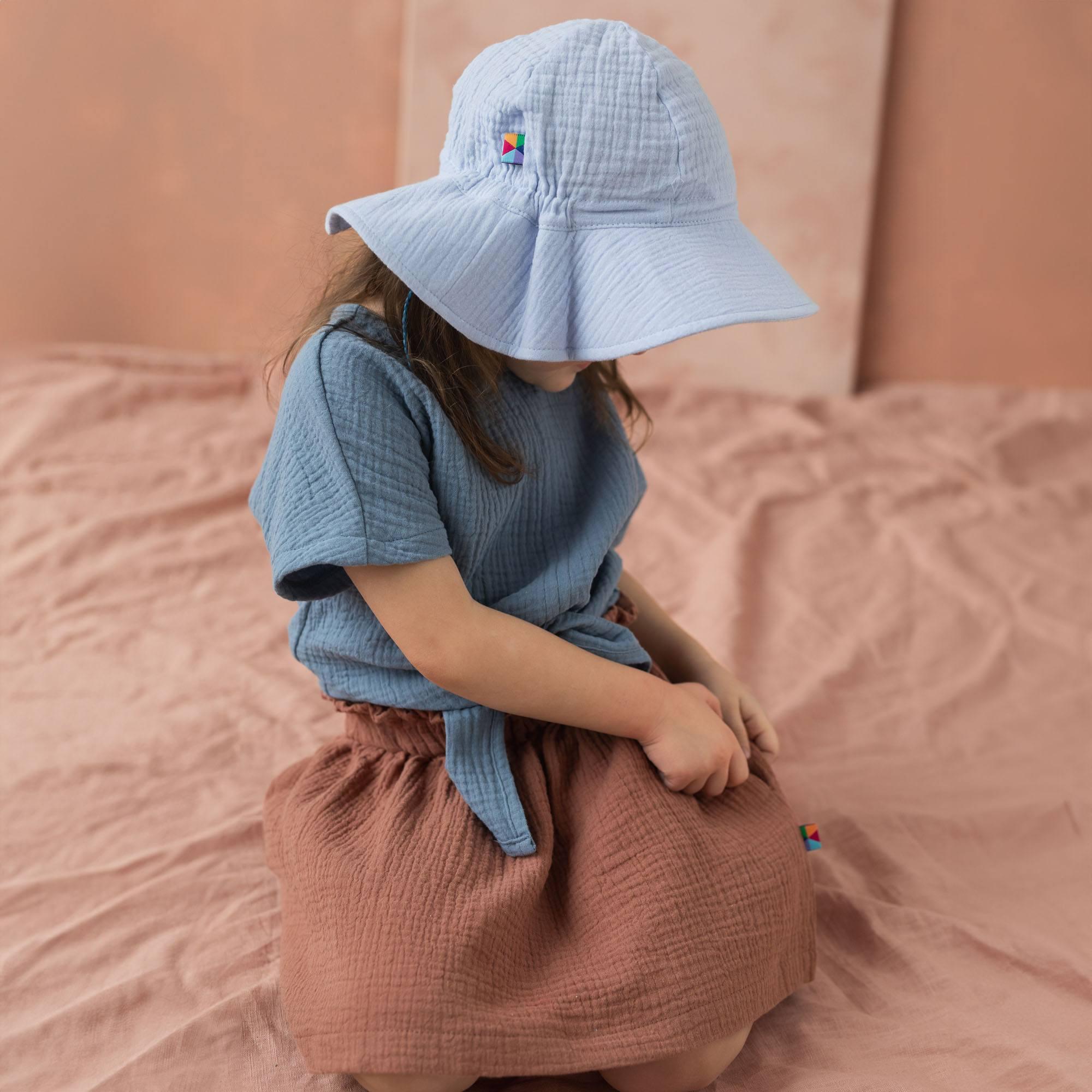 Light blue muslin brimmed hat