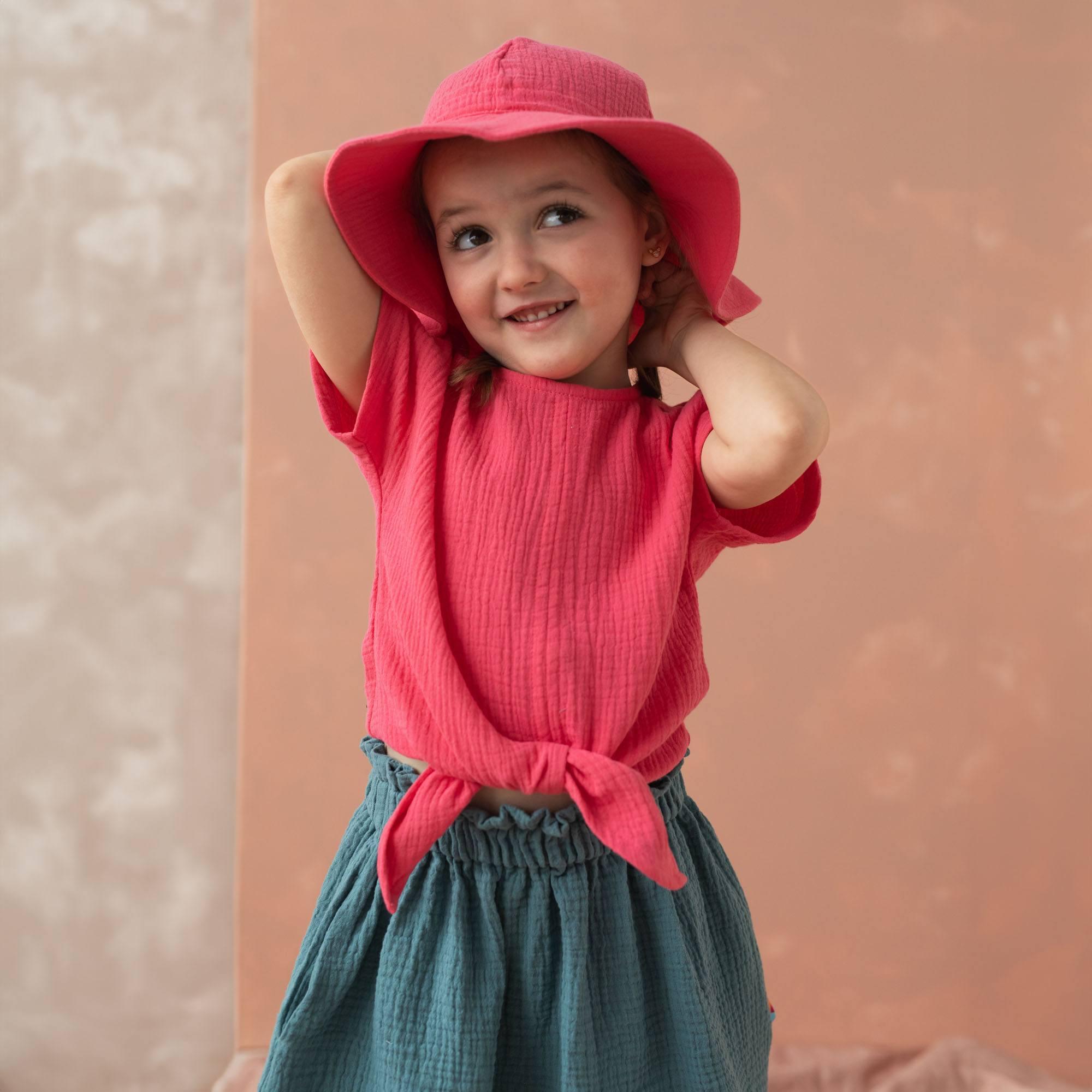 Coral muslin brimmed hat