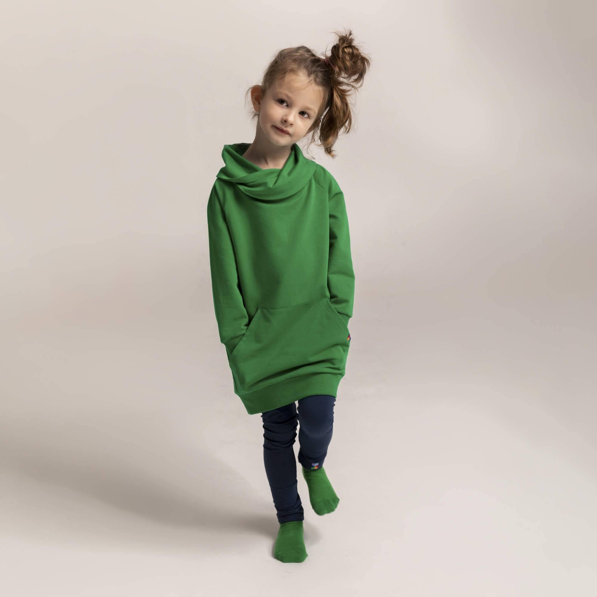 Green long funnel neck pullover sweatshirt