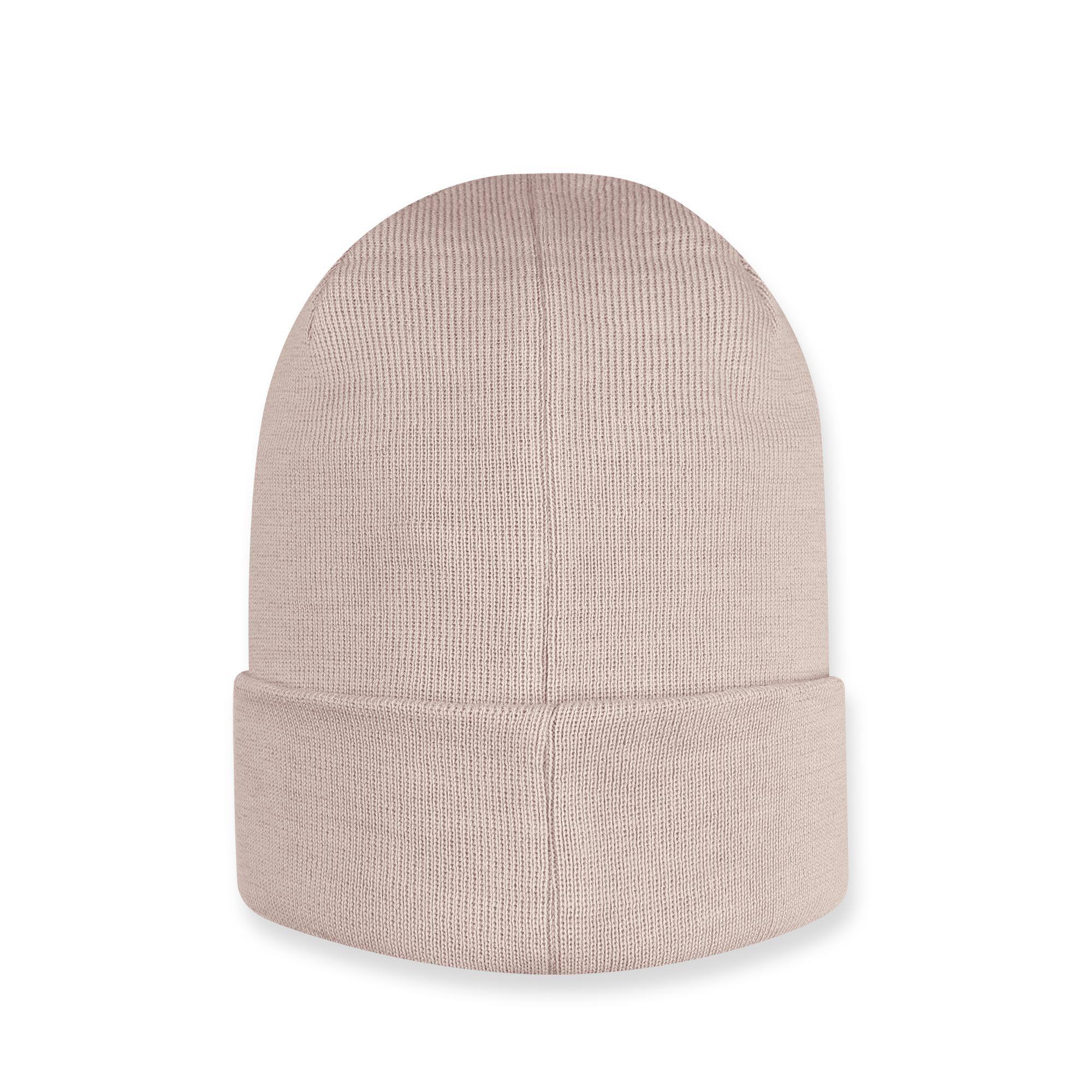 Beige fine knit merino wool beanie