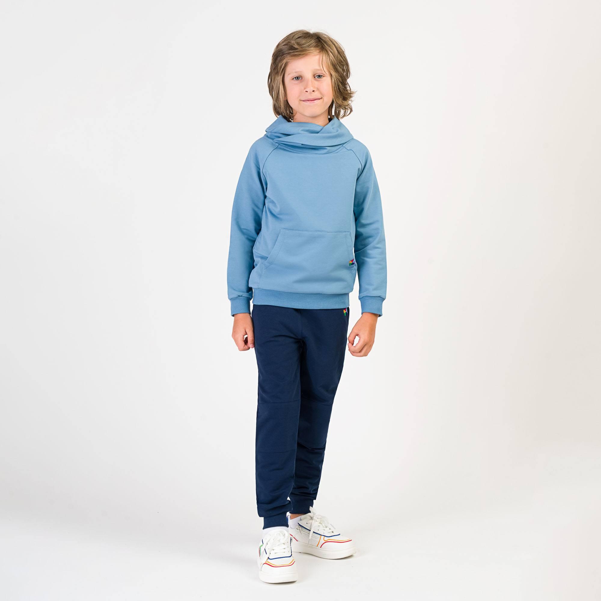 Sky blue funnel neck pullover sweatshirt