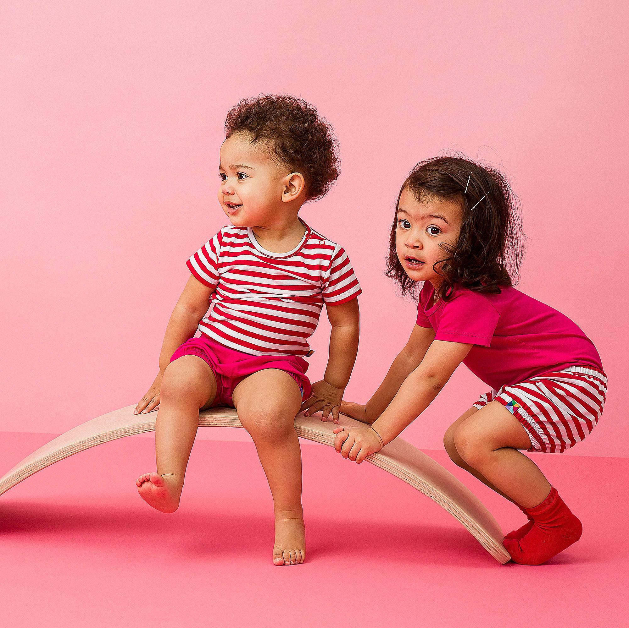 Red stripes short sleeve bodysuit