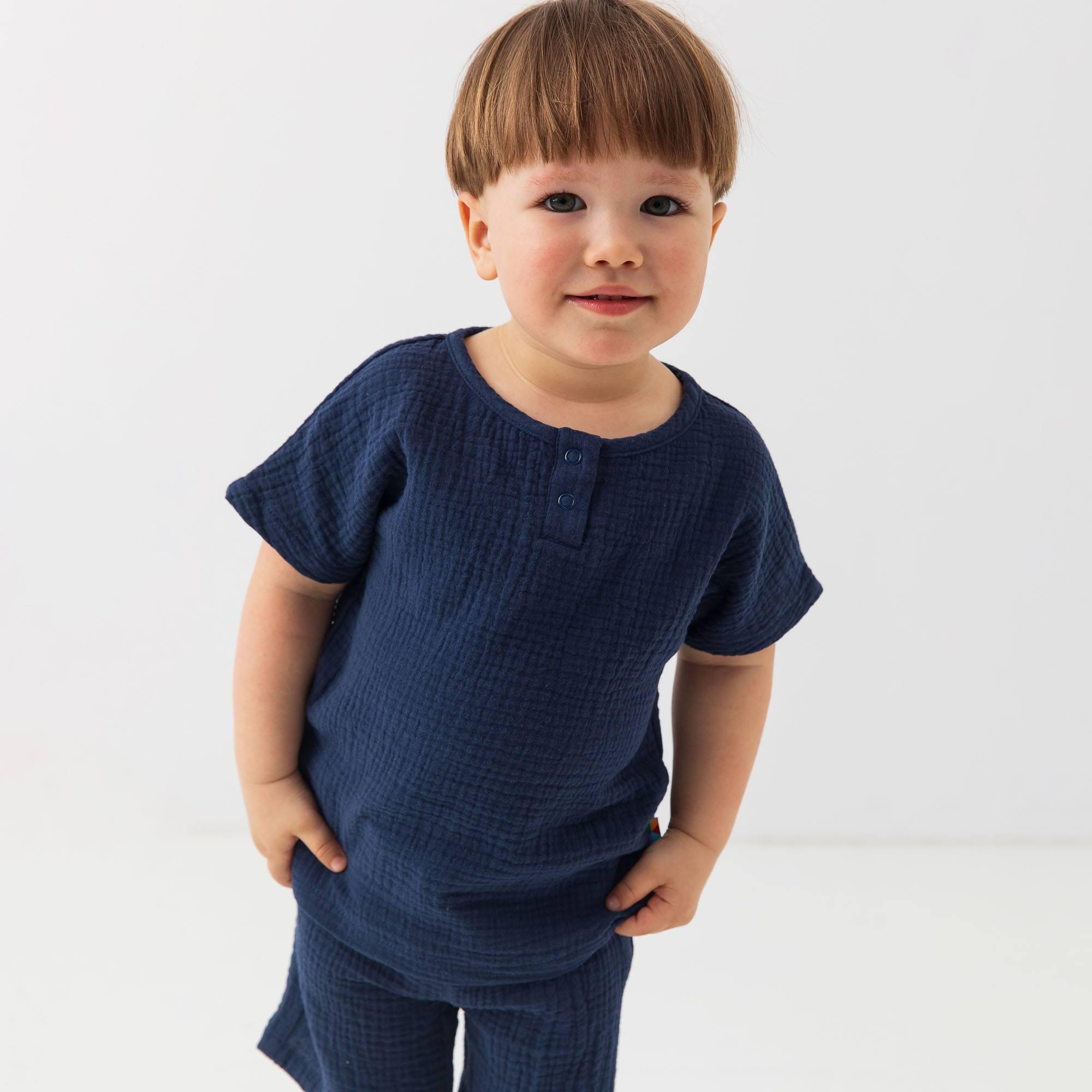 Navy blue muslin shirt Baby