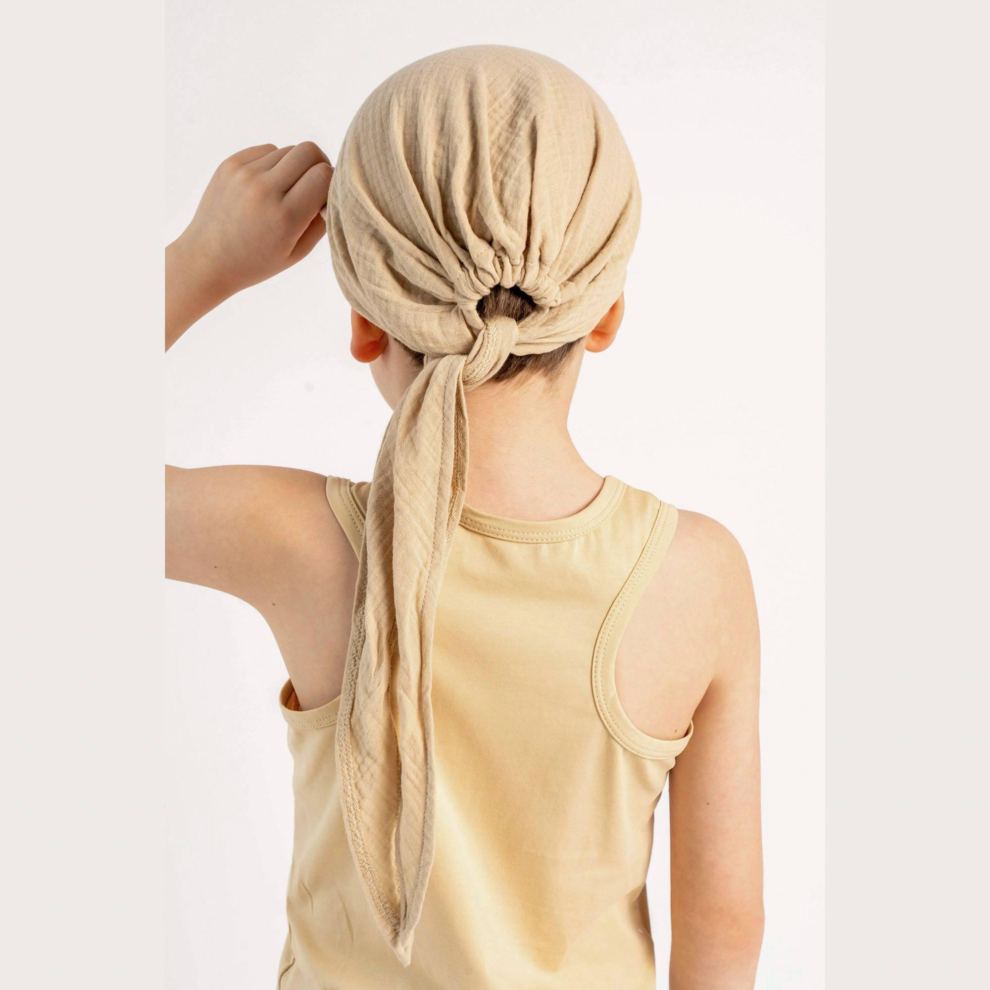 Beige muslin bandana hat