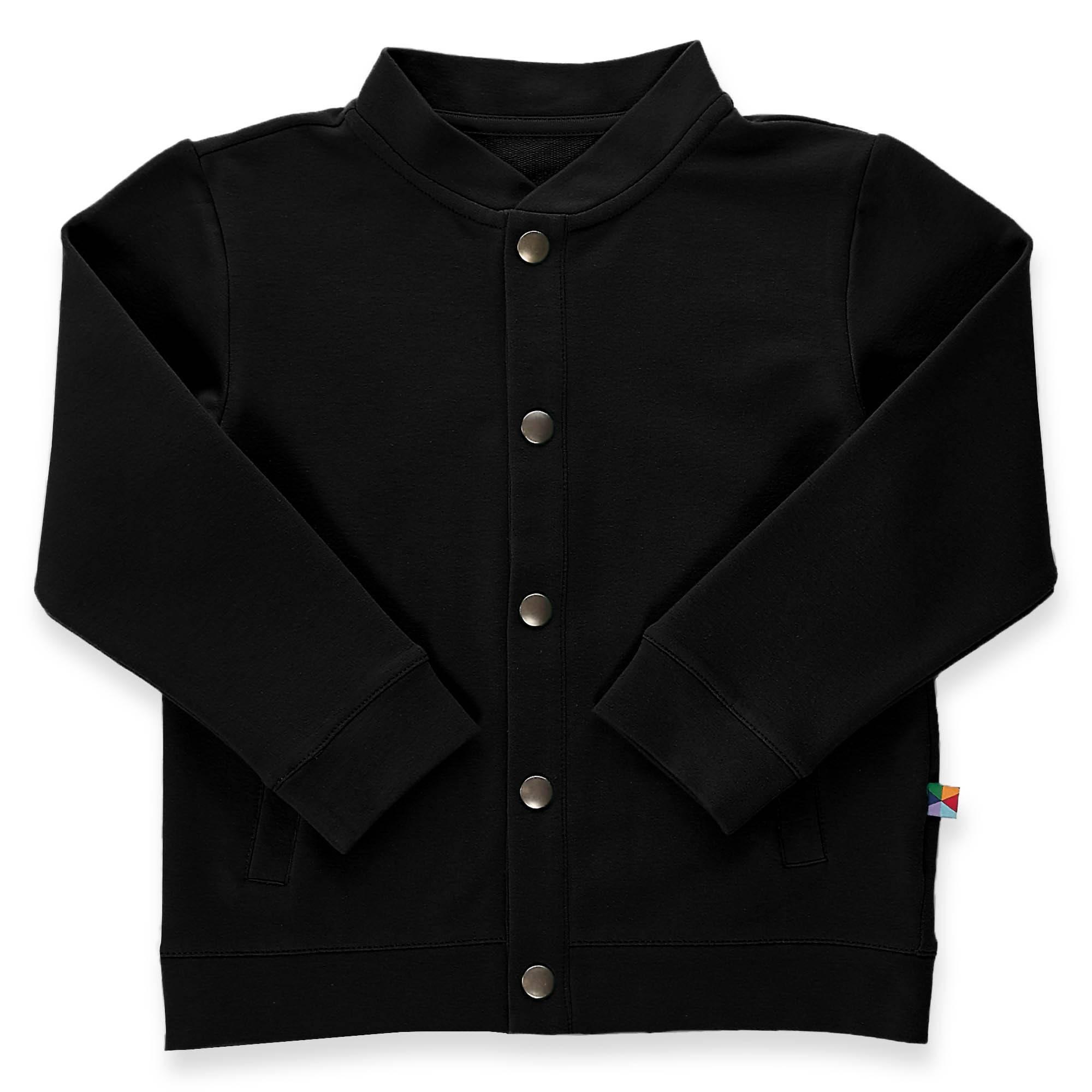 Black button-up bomber jacket with pockets