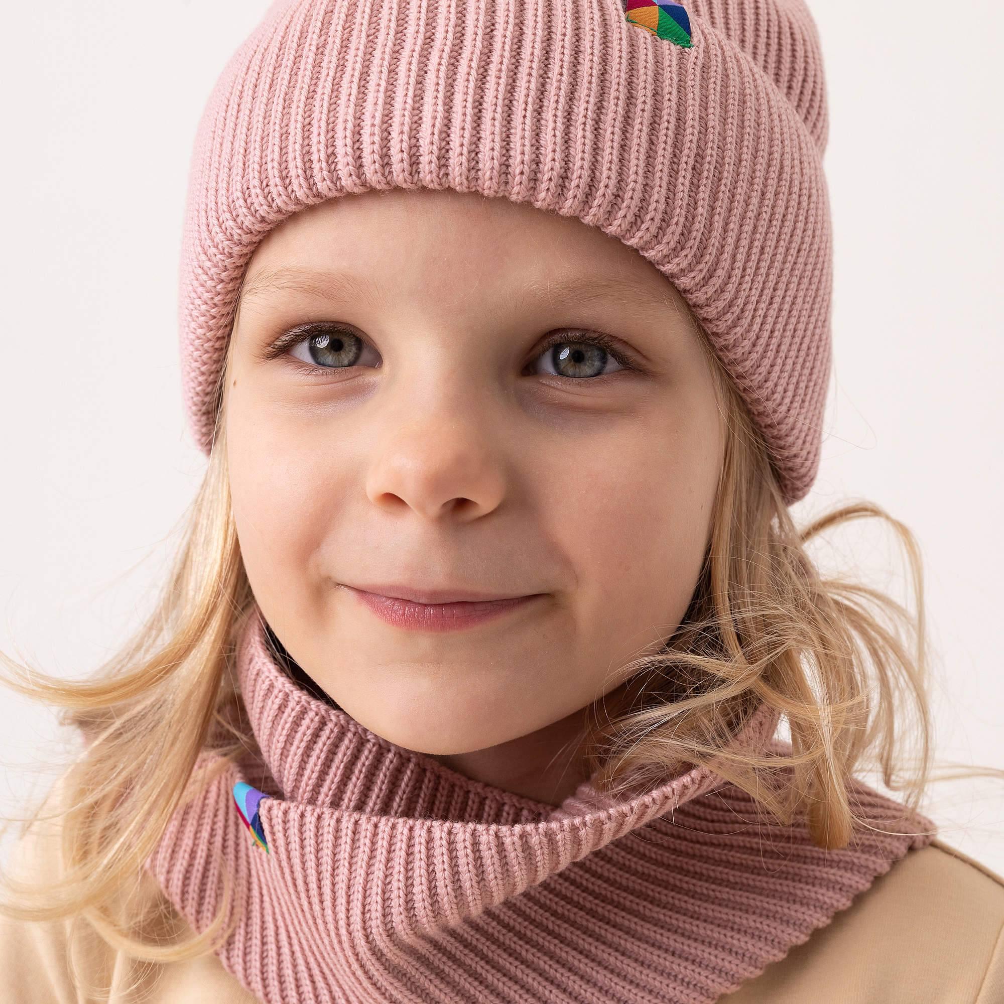 Pastel pink merino wool hat kids