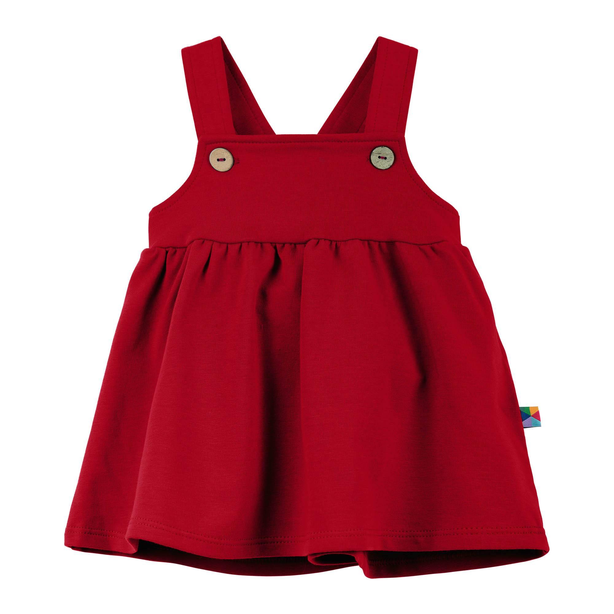 Red dungaree dress