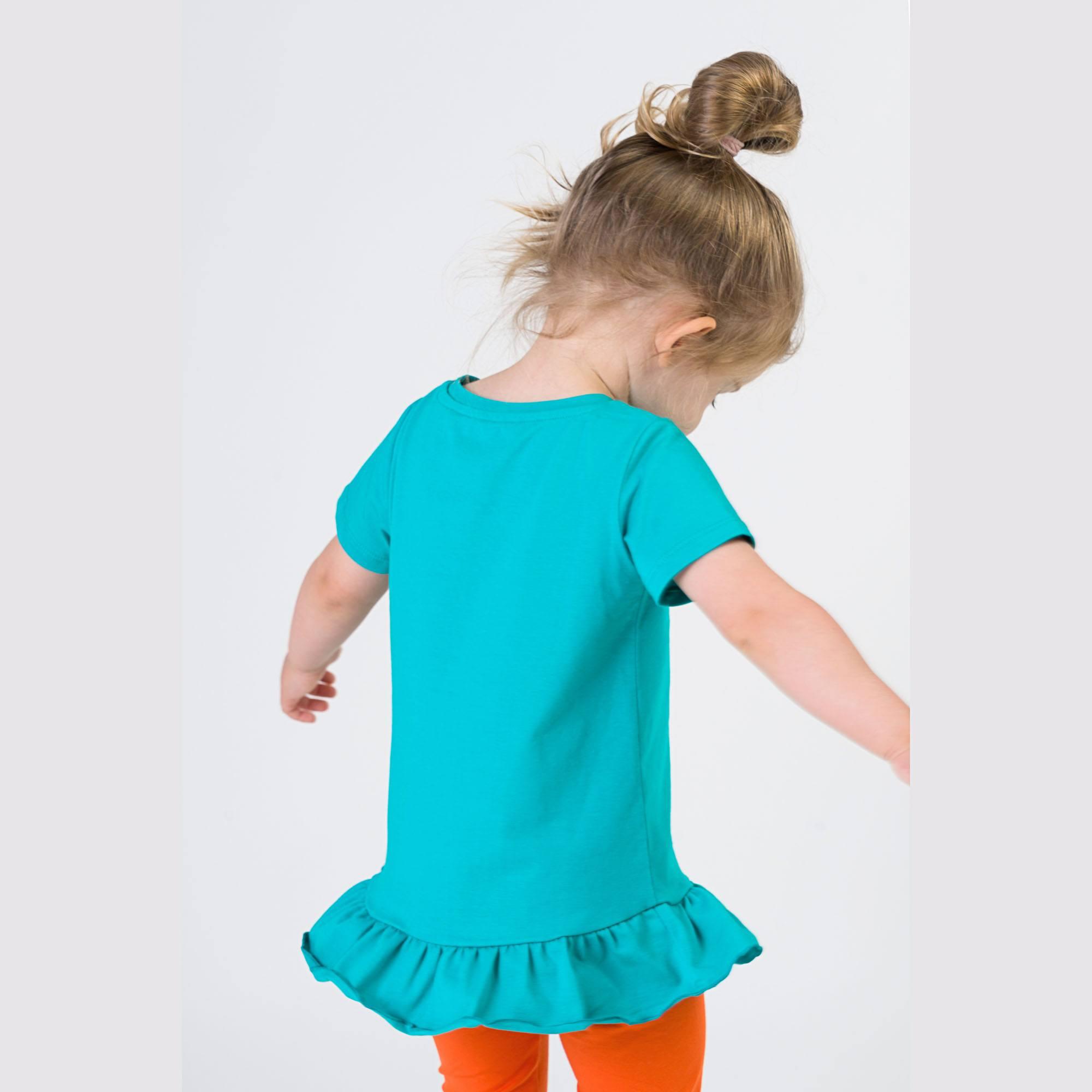 Turquoise ruffle short sleeve blouse