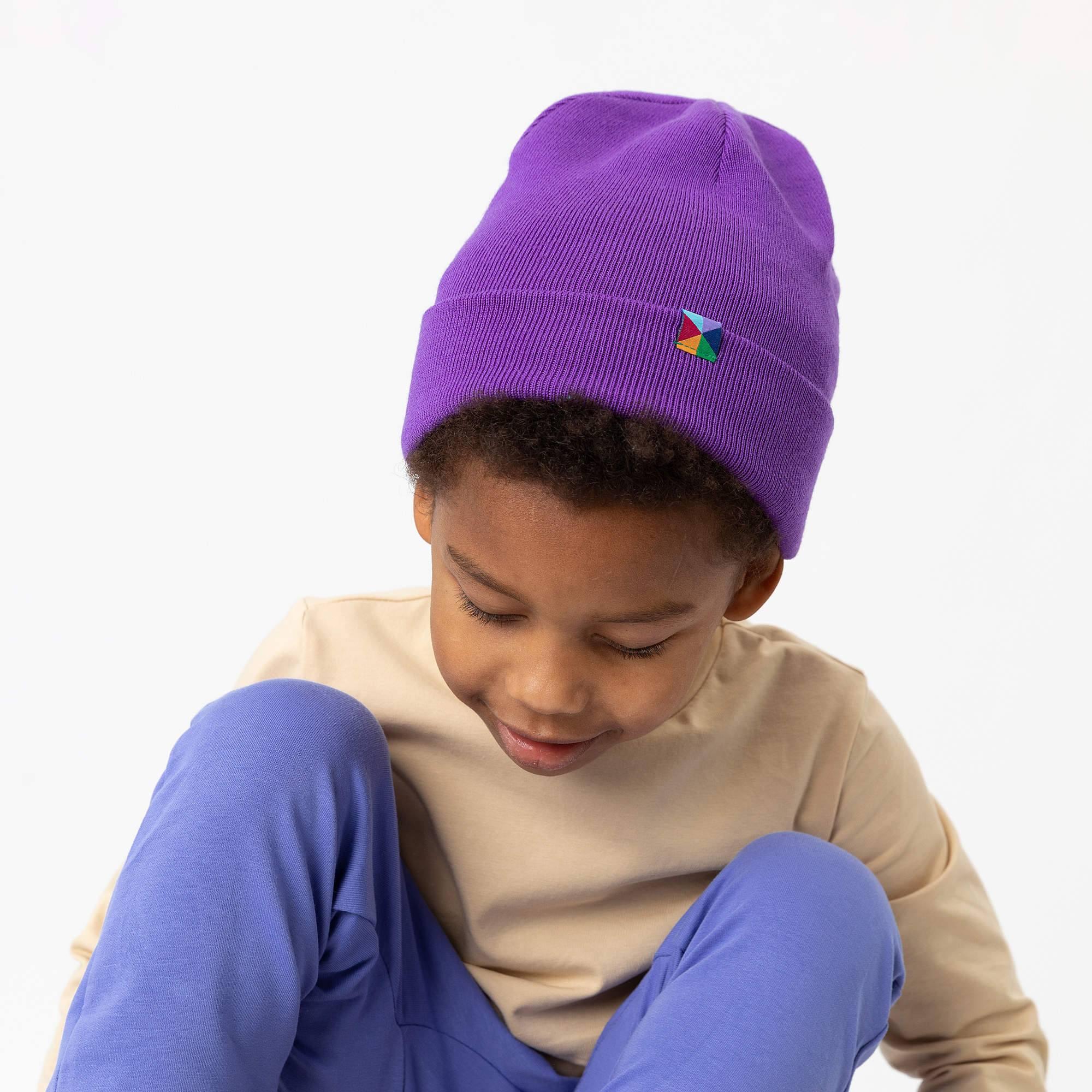 Violet fine knit merino wool cap kids