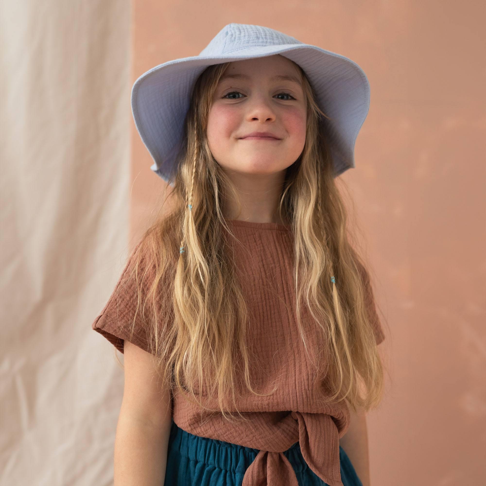 Light blue muslin brimmed hat