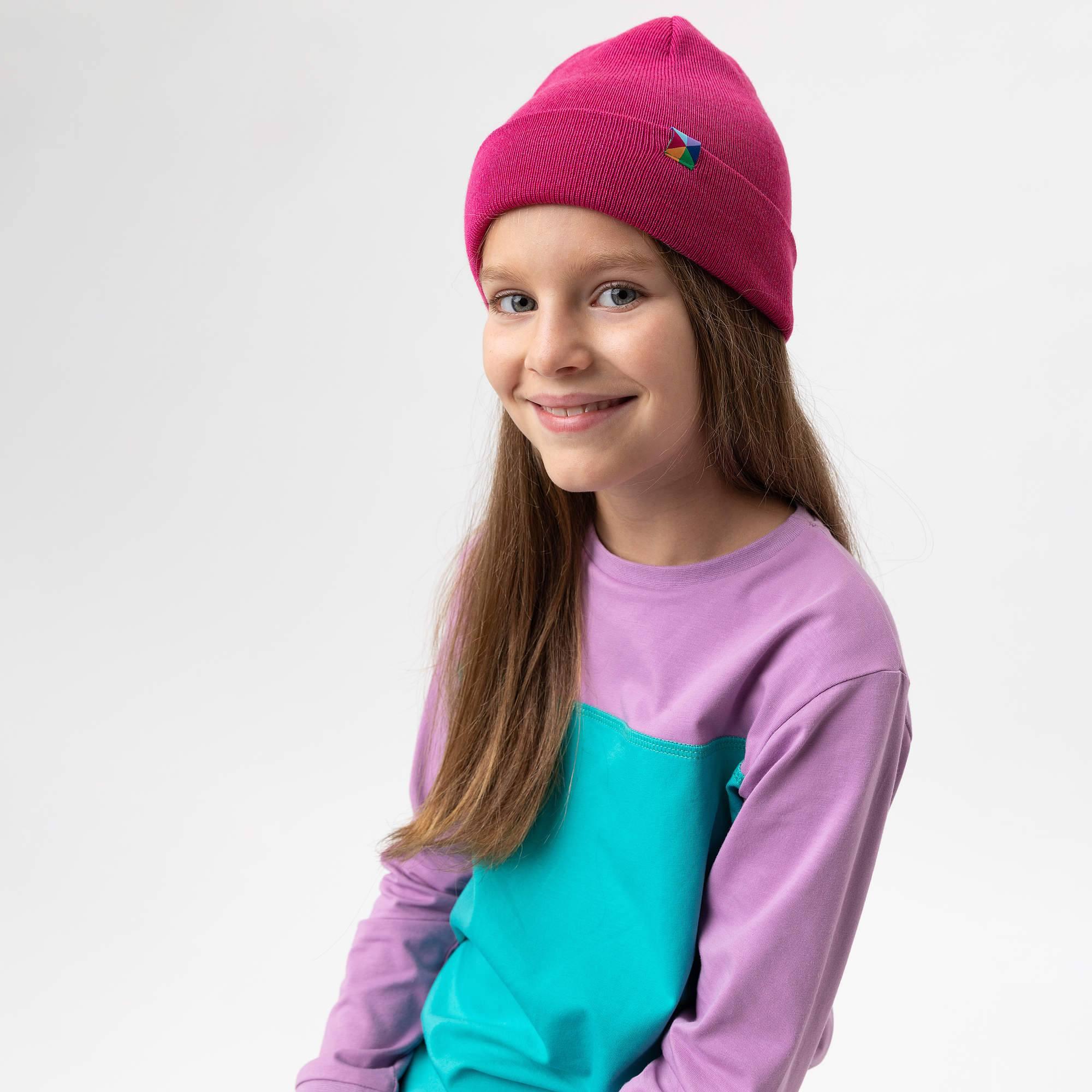 Pink fine knit merino wool cap kids