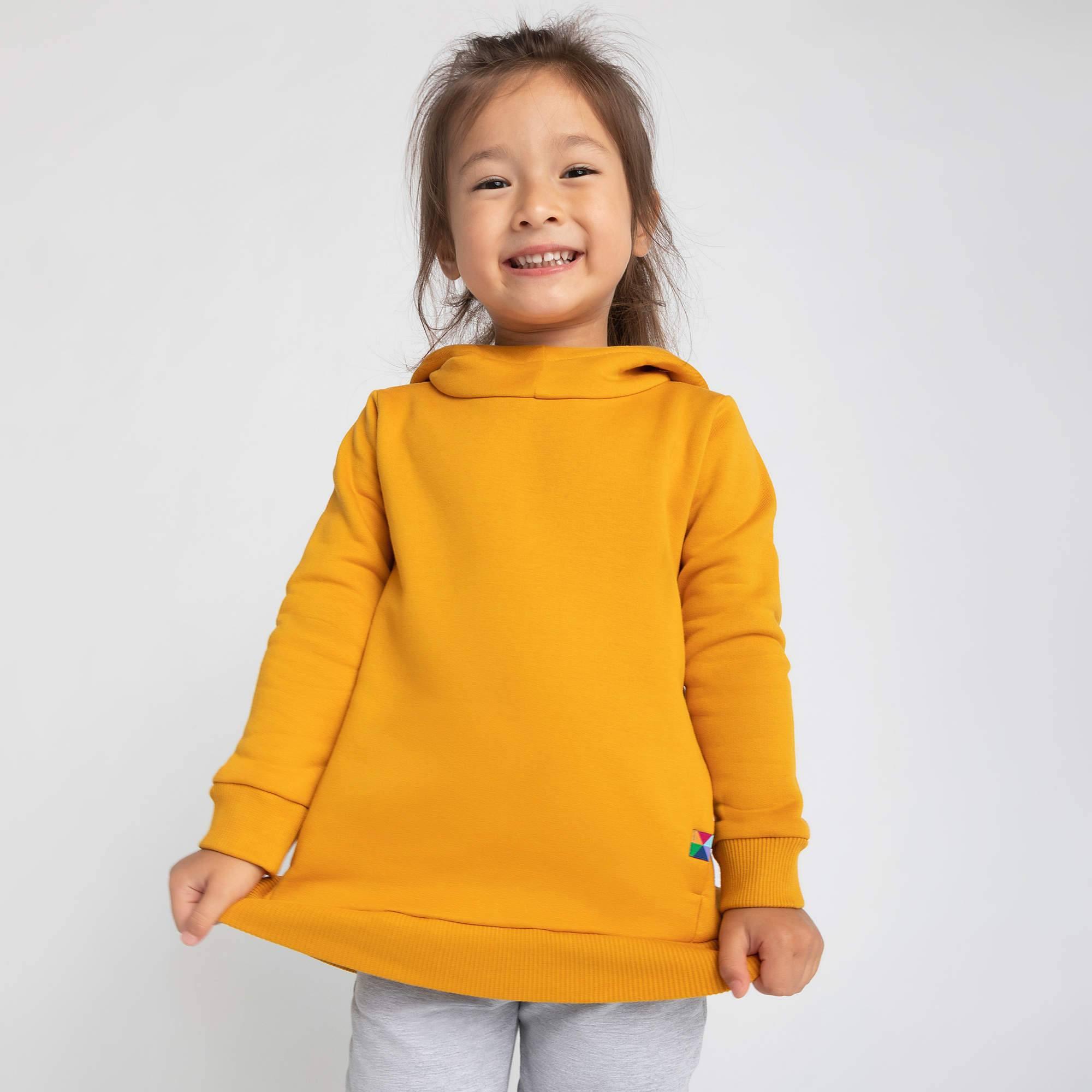 Mustard fleece-lined pullover hoodie