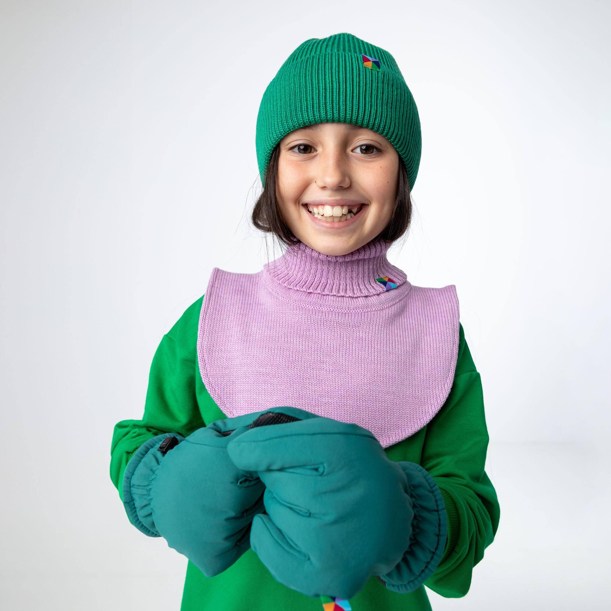 Green merino wool hat kids