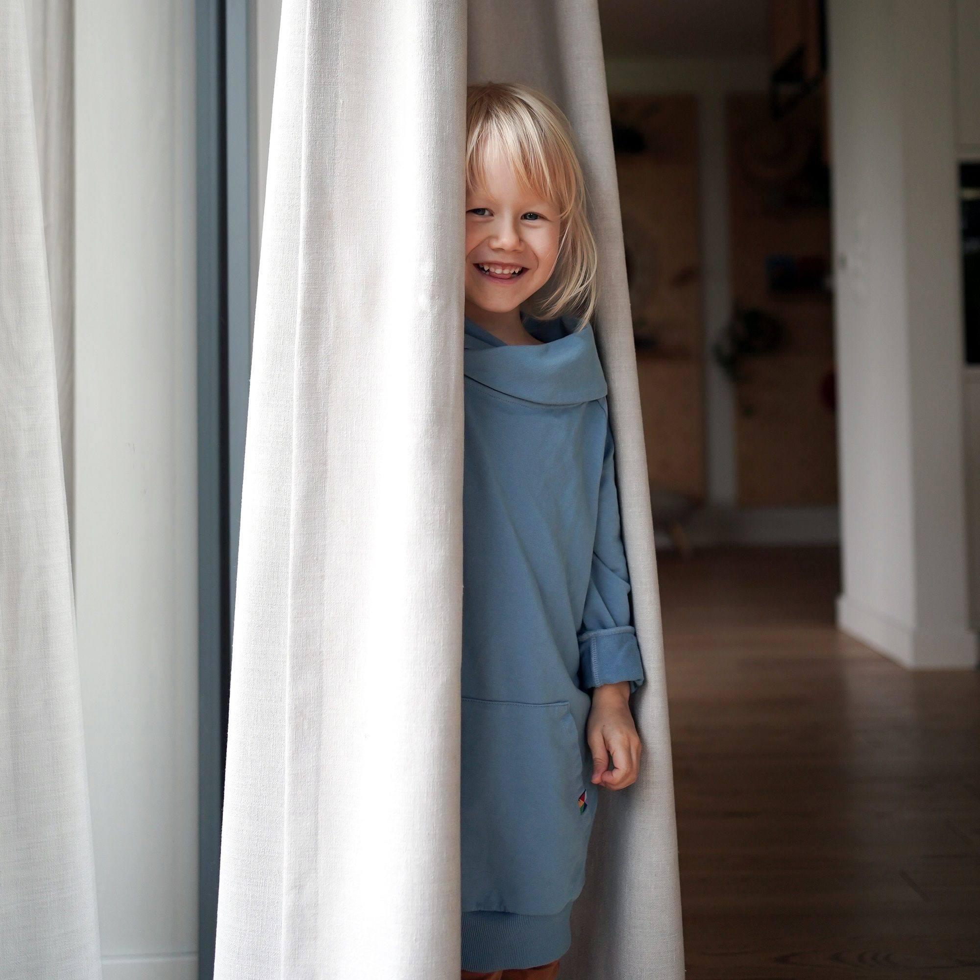 Sky blue long funnel neck pullover sweatshirt