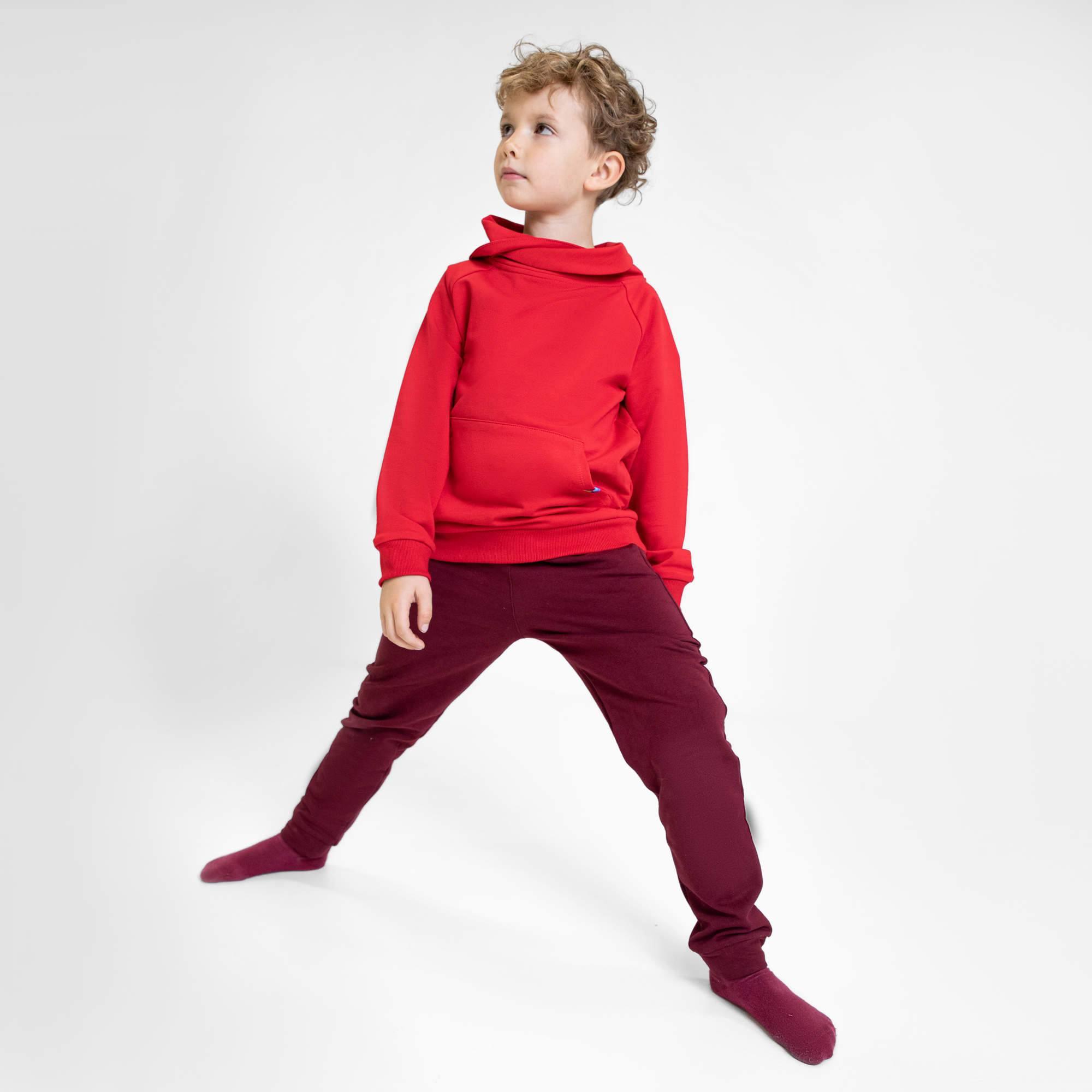 Red funnel neck pullover sweatshirt