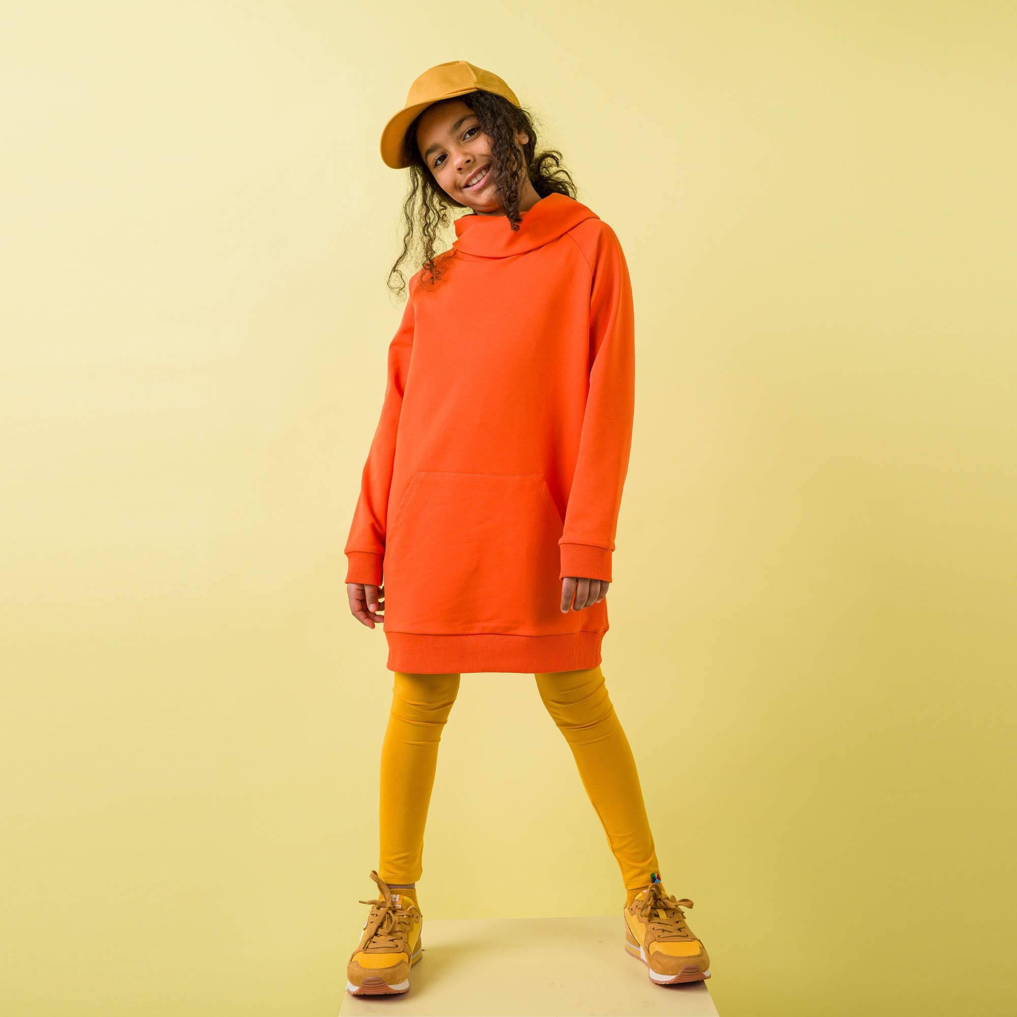 Orange long funnel neck pullover sweatshirt