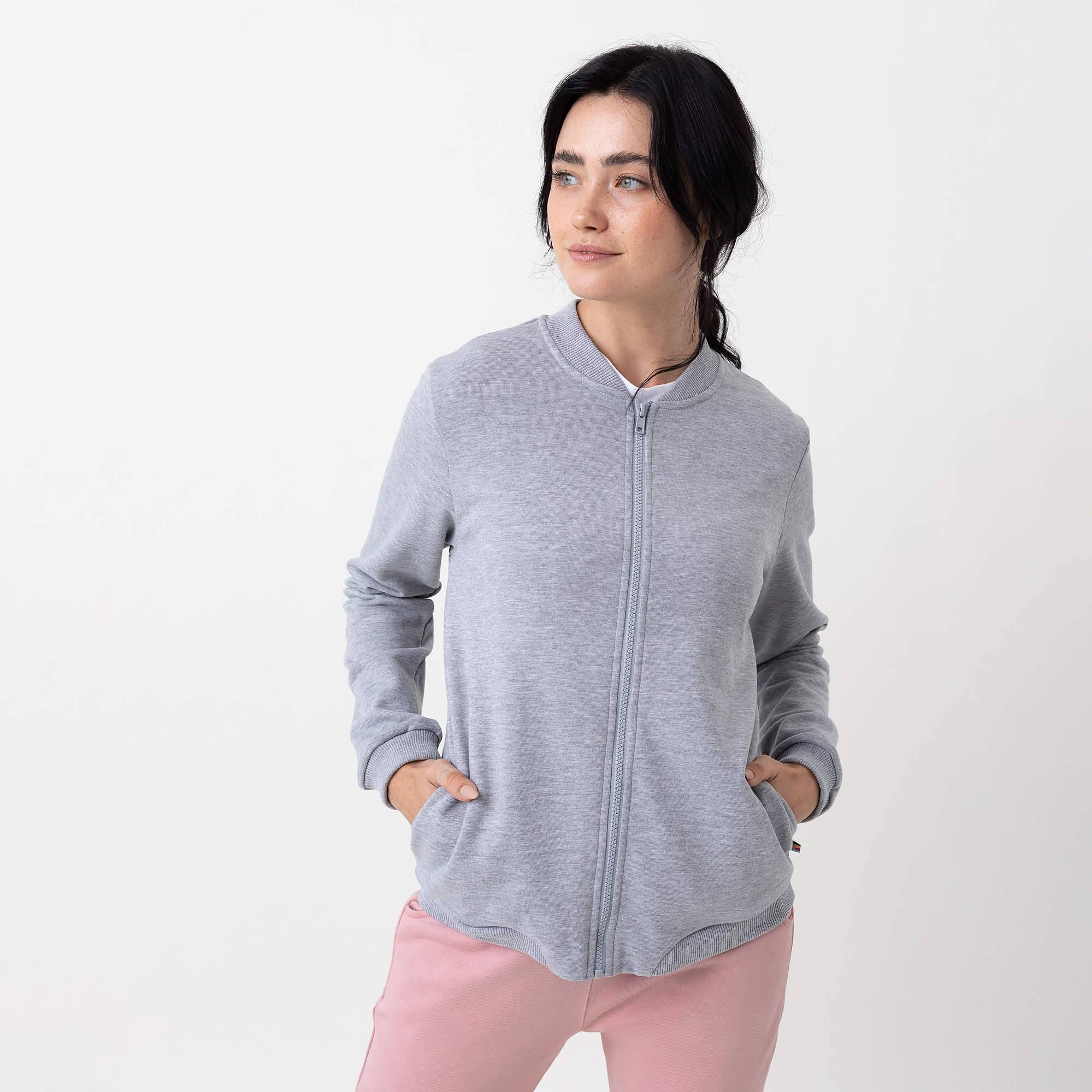 Grey melange zip-up crewneck sweatshirt Women