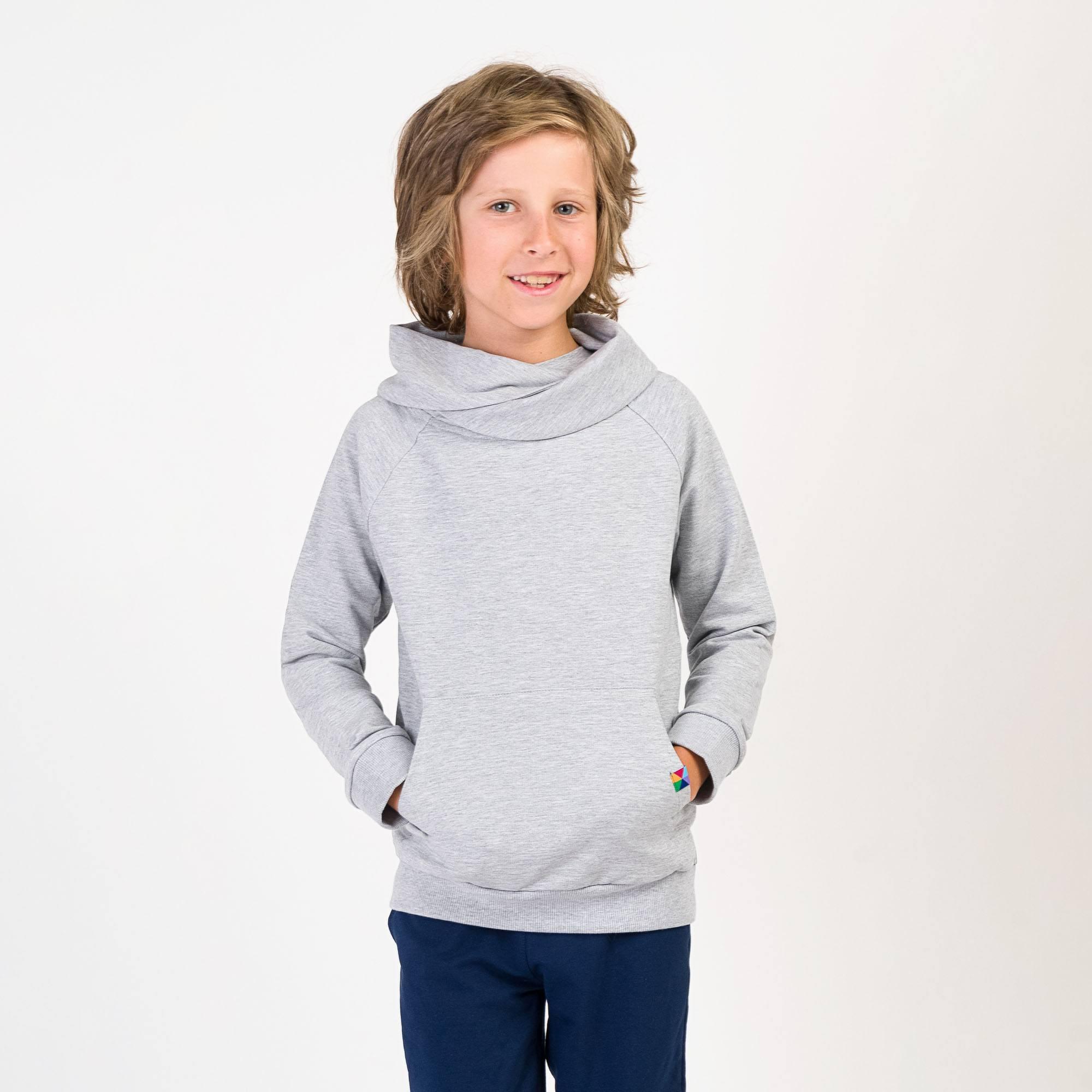 Grey melange funnel neck pullover sweatshirt