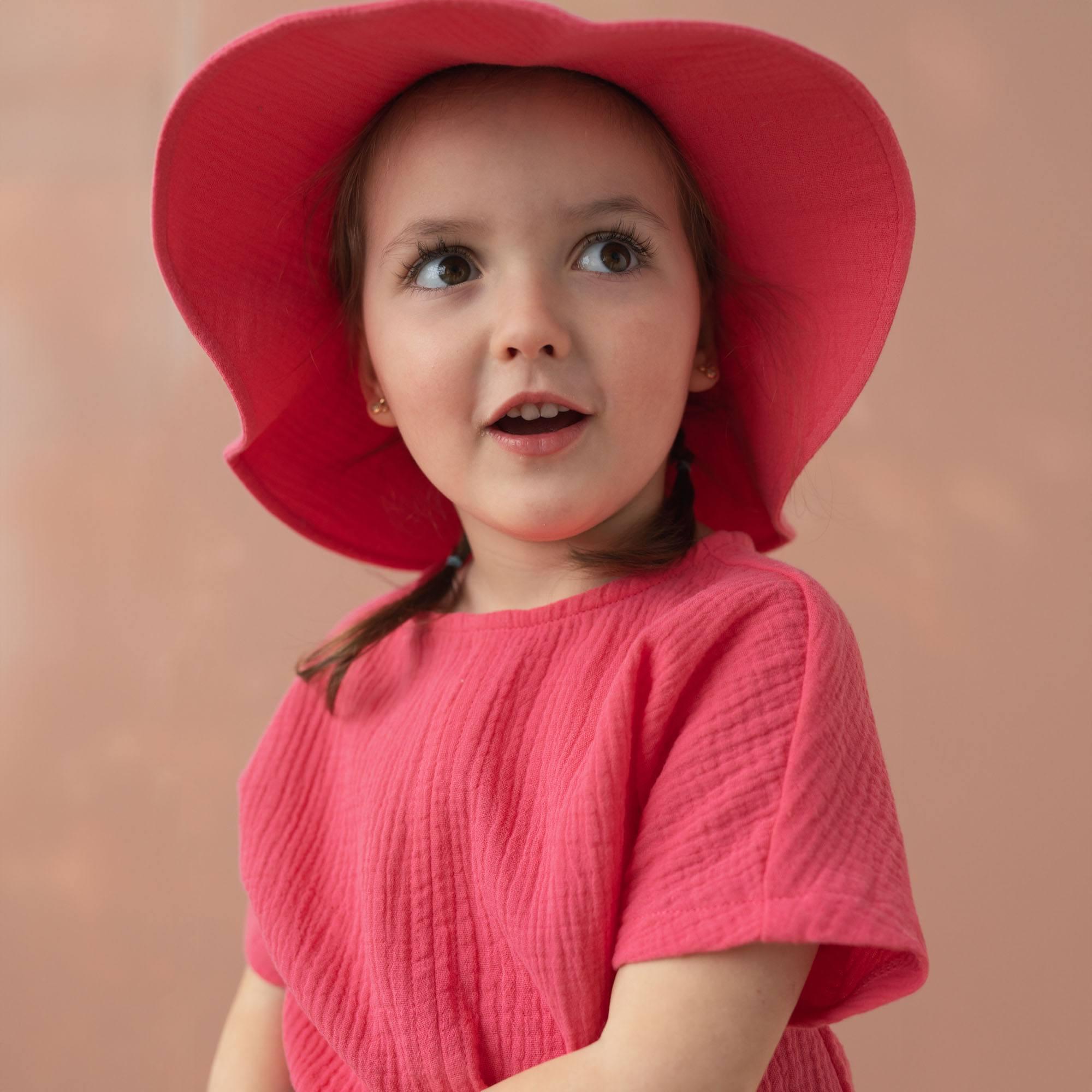 Coral muslin brimmed hat