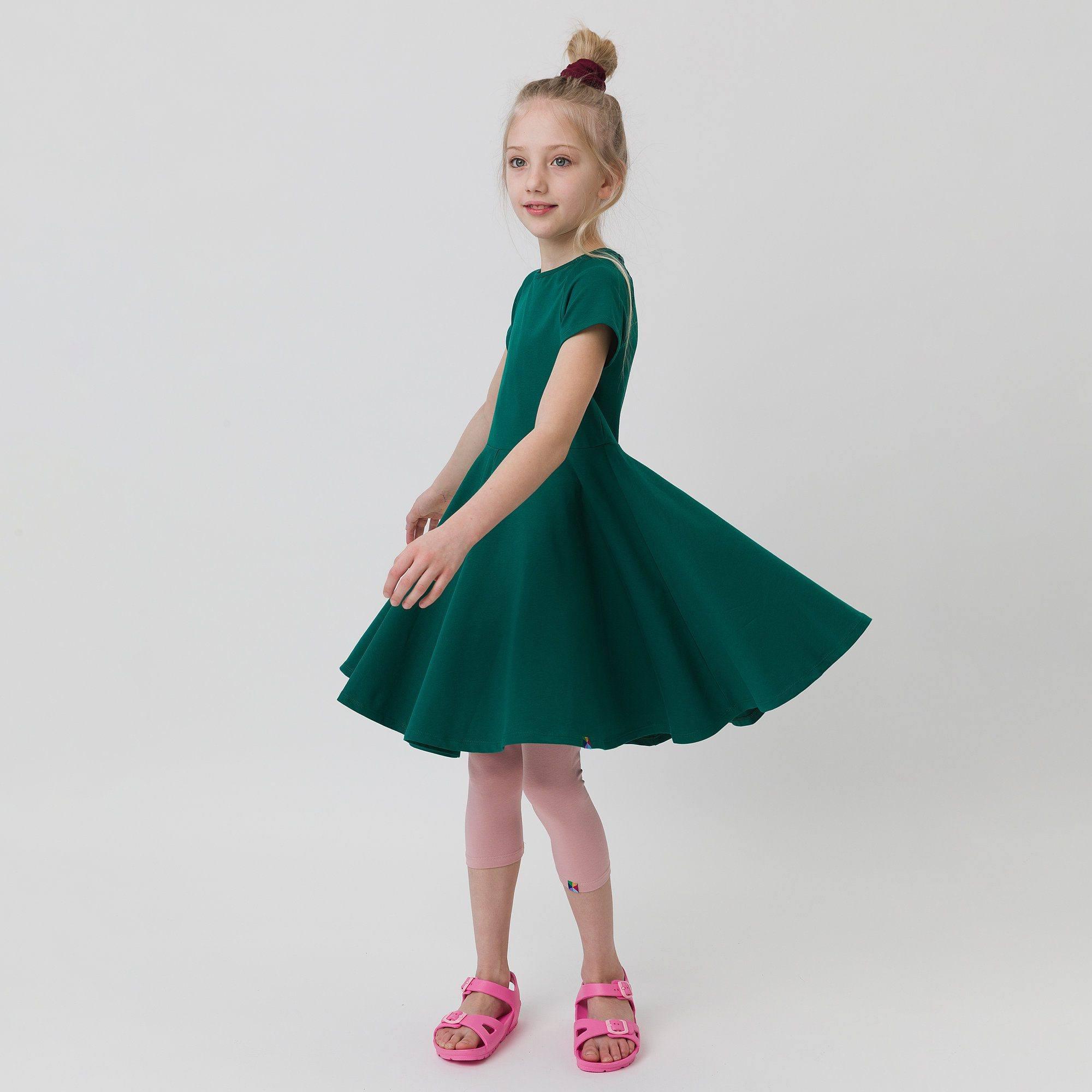 Bottle-green short sleeve dress