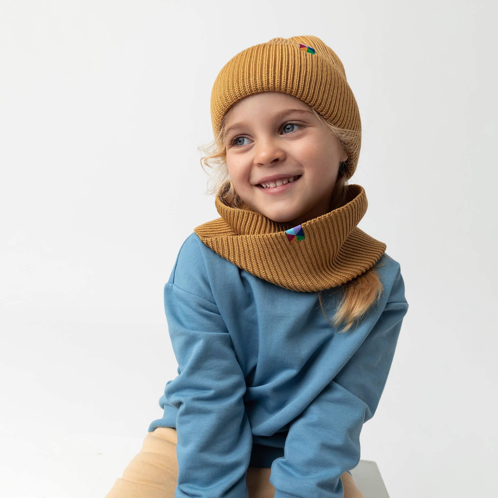 Mustard merino wool hat kids