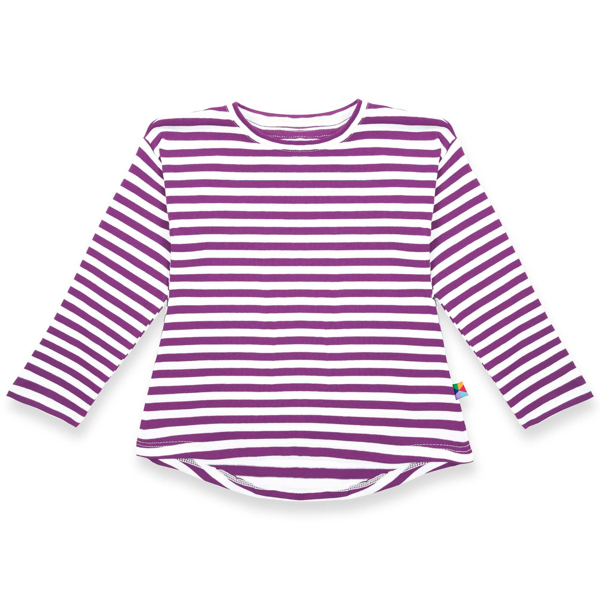 Violet stripes high-low hem shirt