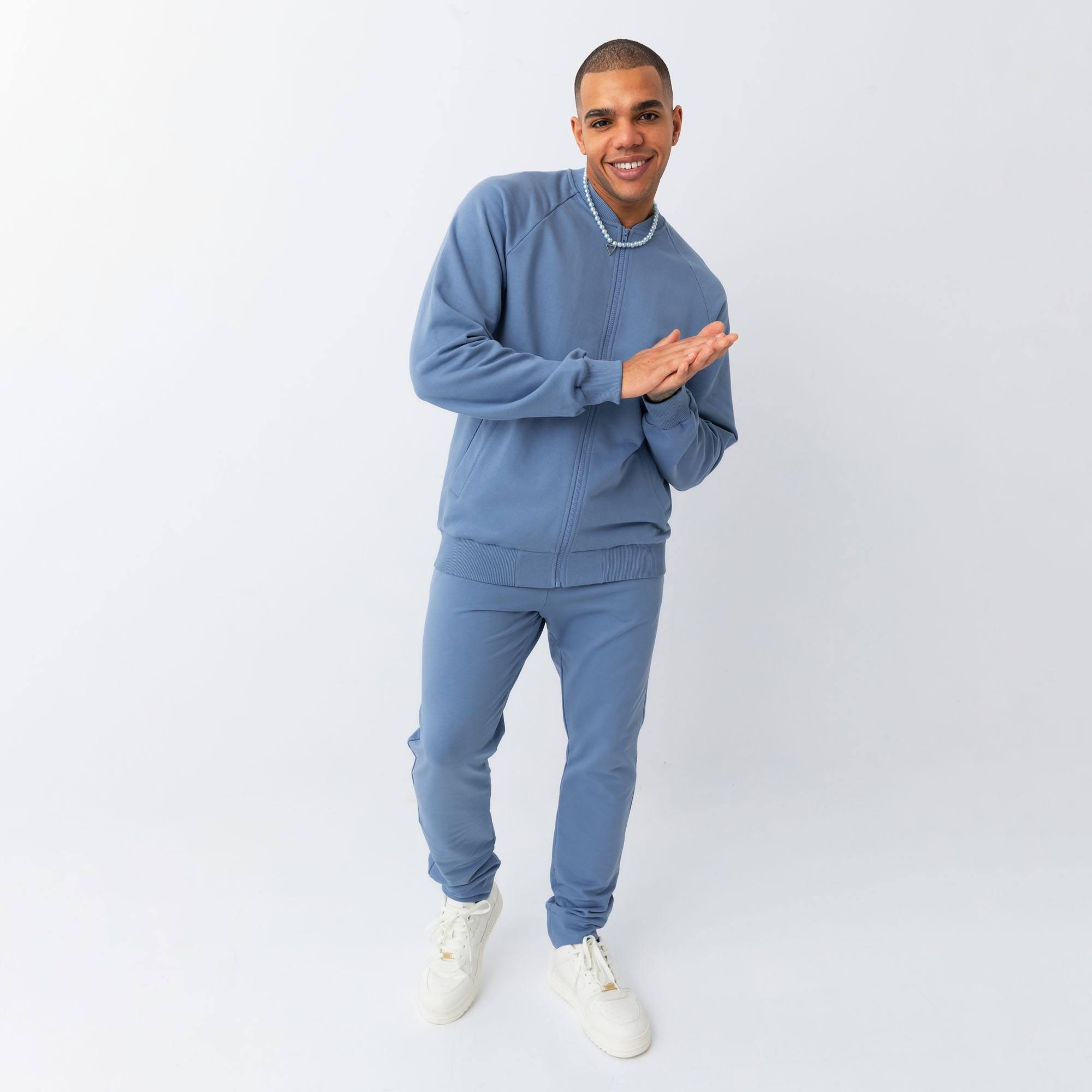 Sky blue zip-up crewneck sweatshirt Men