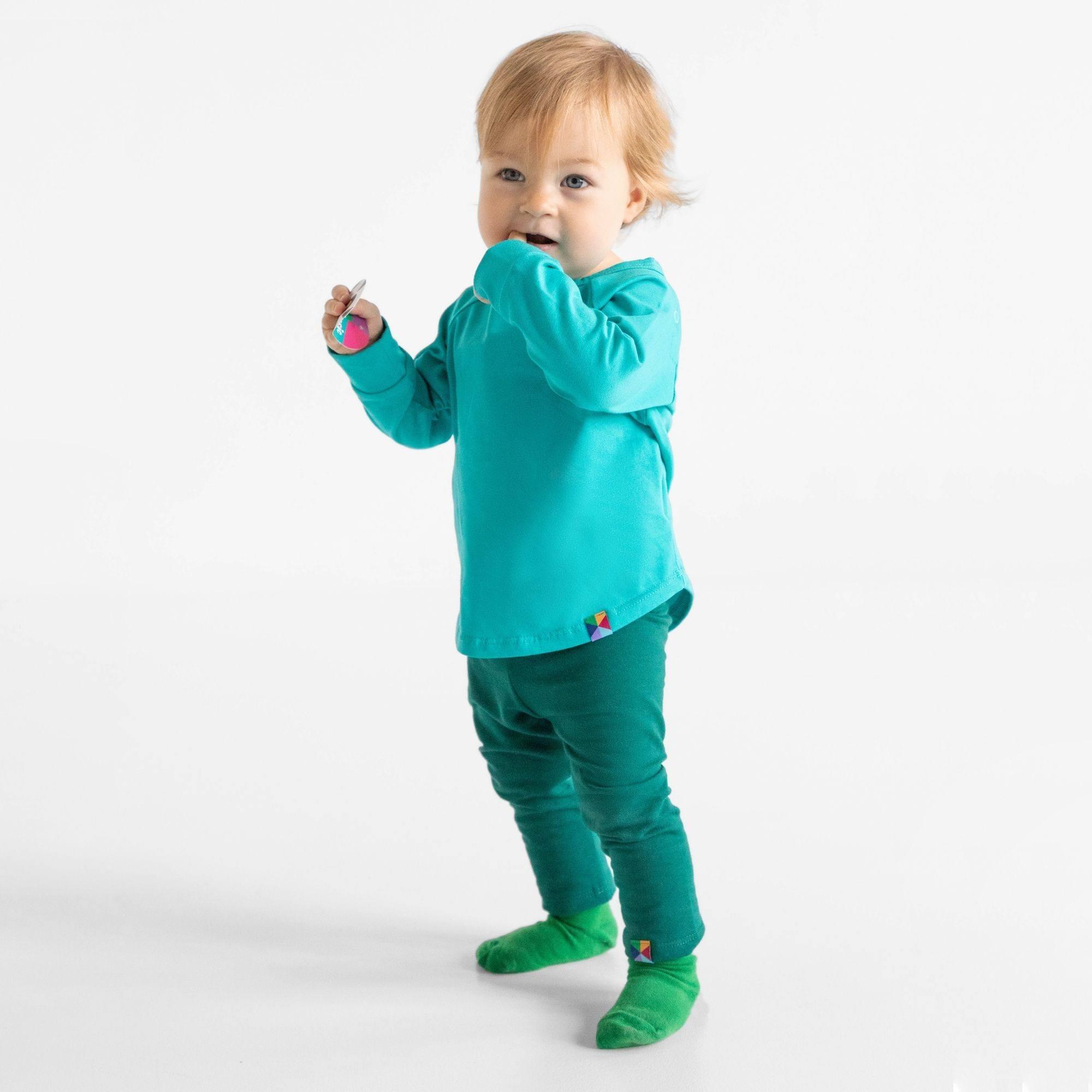 Bottle-green fleece-lined leggings Baby