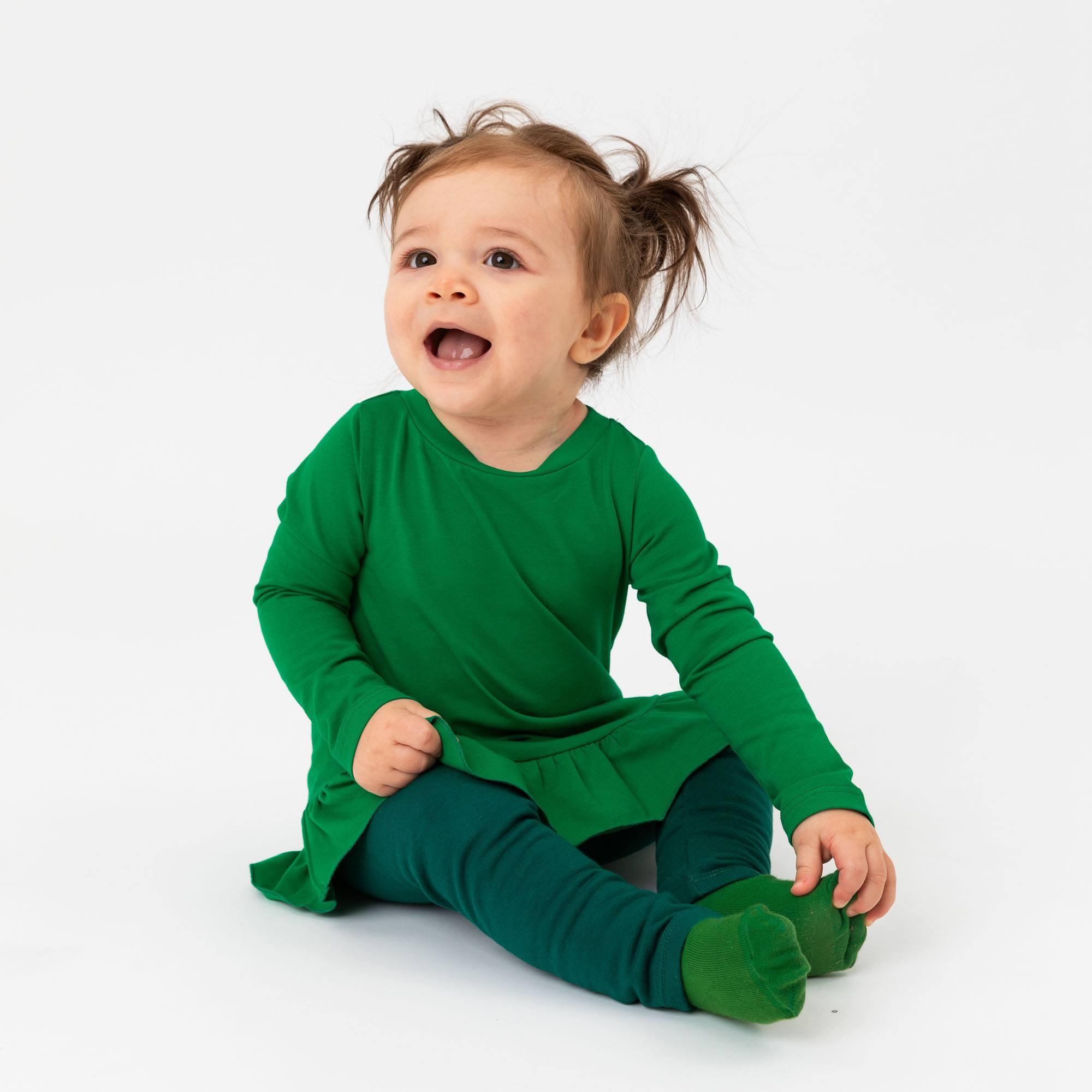 Bottle-green fleece-lined leggings Baby