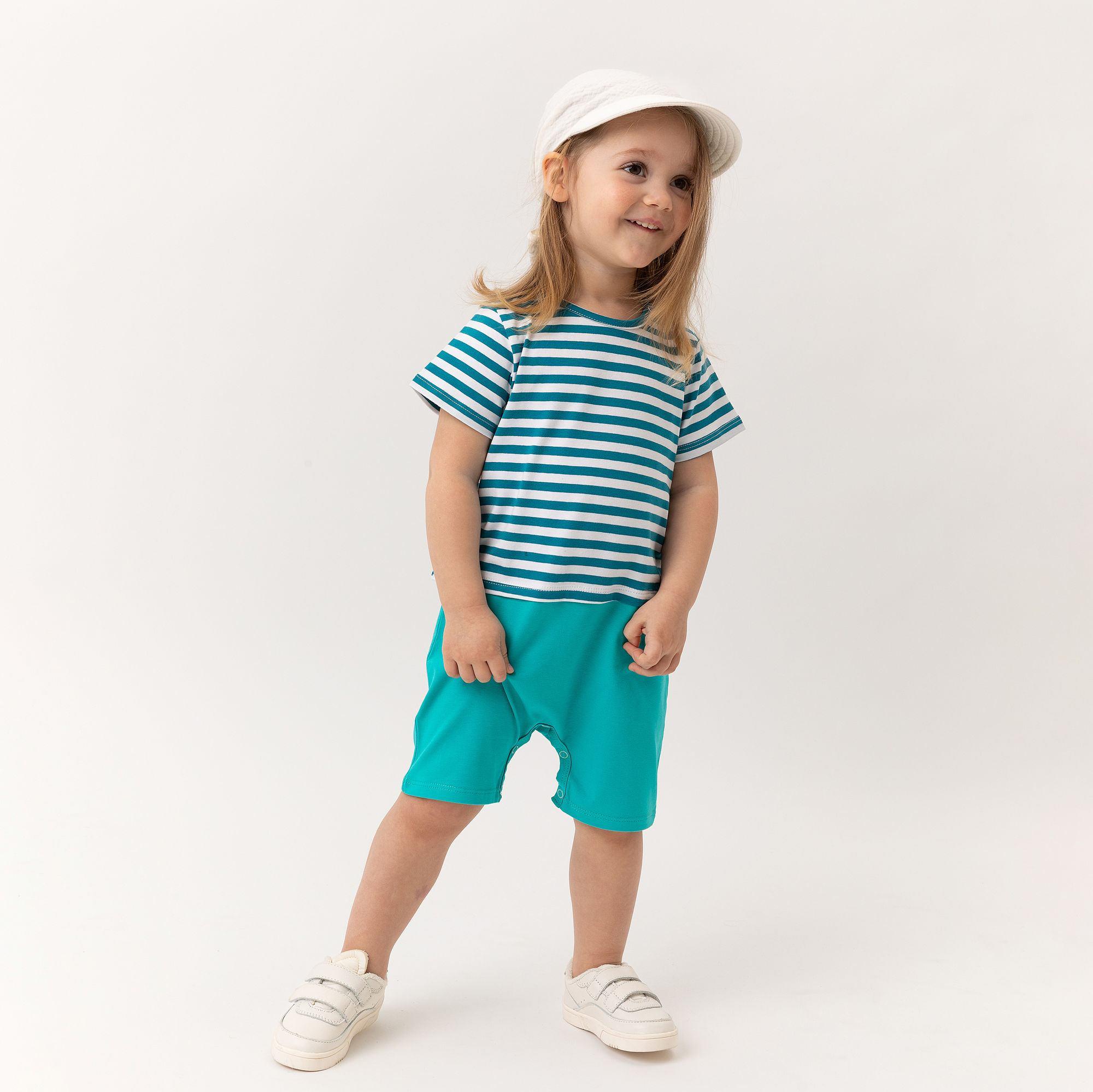 Turquoise stripes striped short sleeve romper Baby