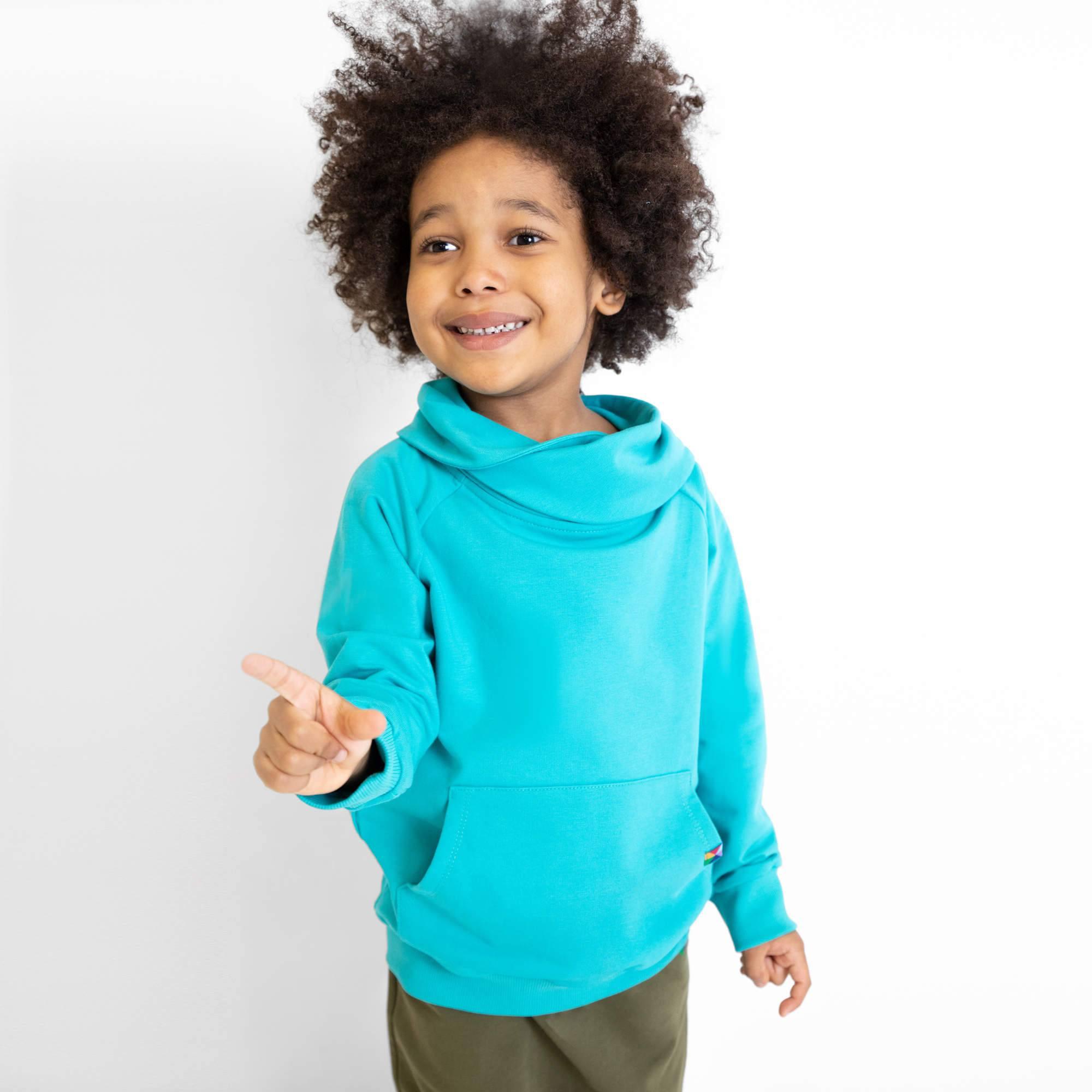 Turquoise funnel neck pullover sweatshirt