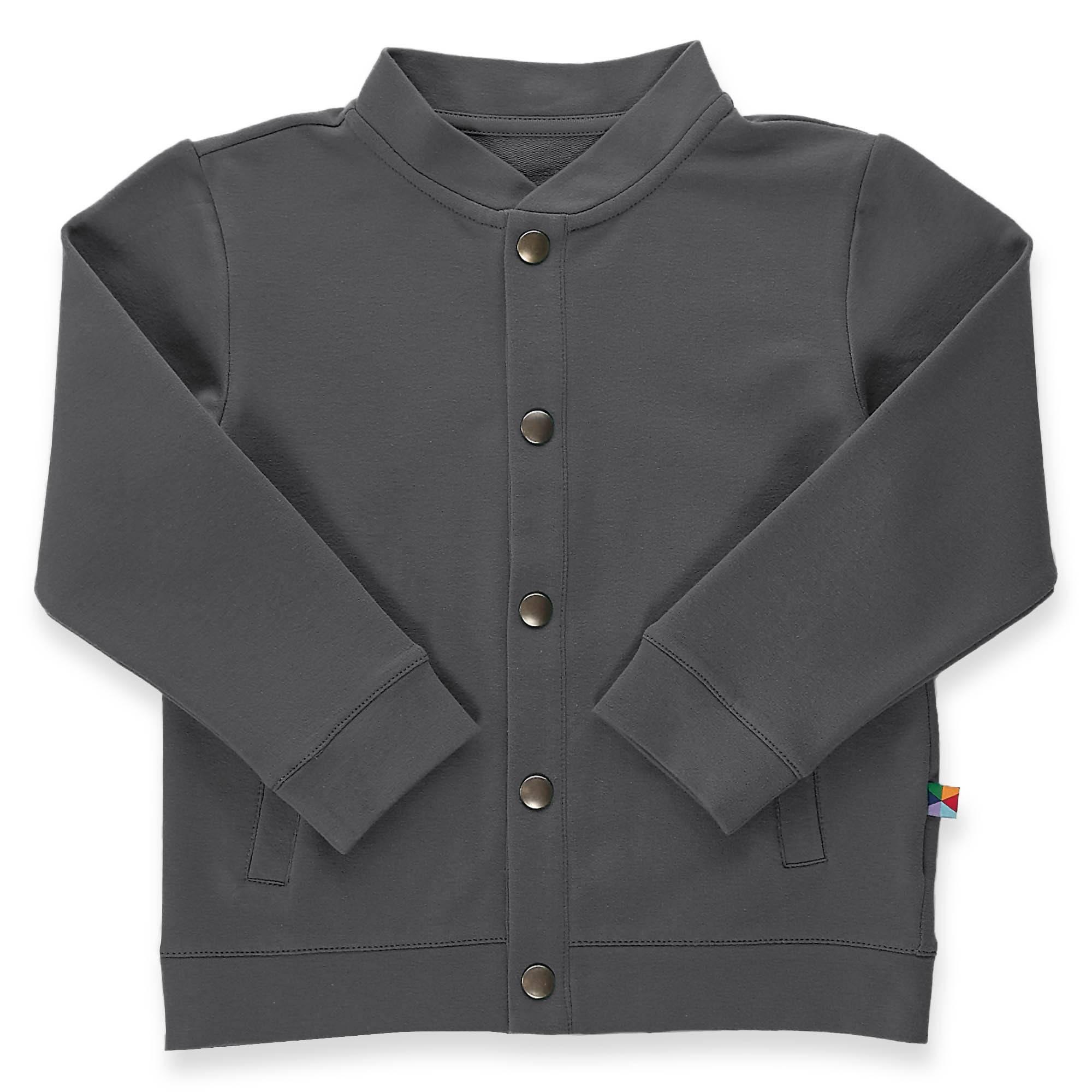 Graphite button-up bomber jacket with pockets