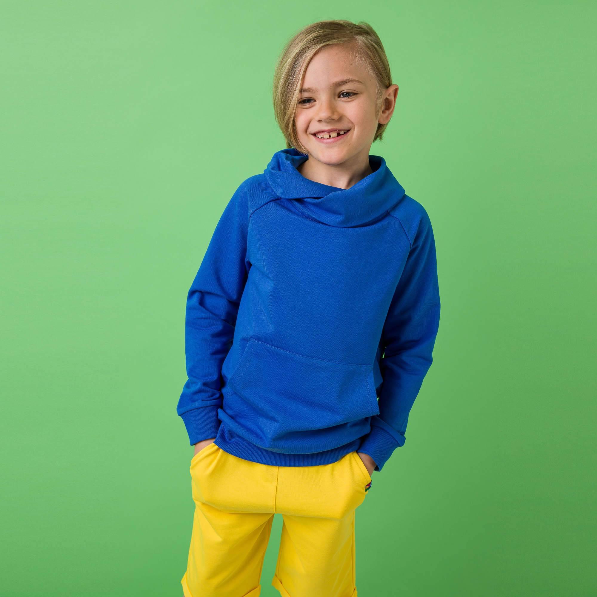 Blue funnel neck pullover sweatshirt