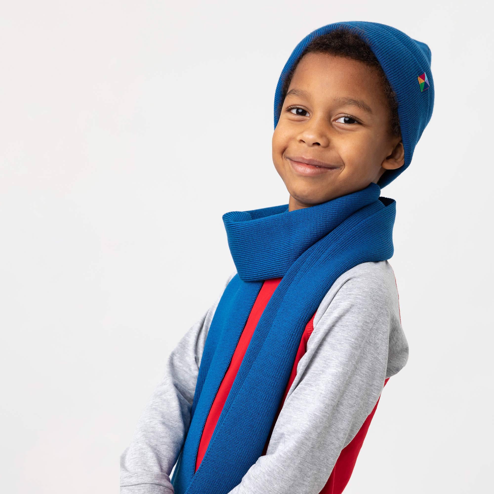 Blue fine knit merino wool cap kids