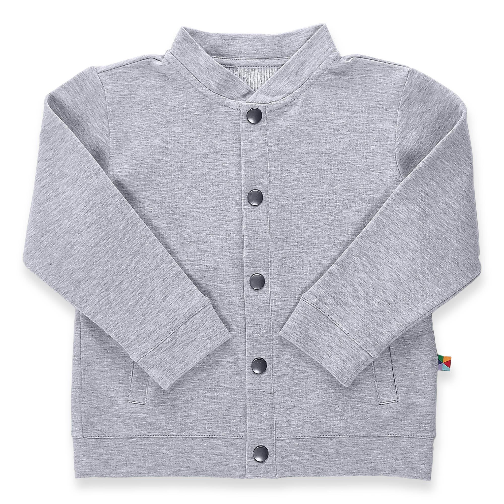 Grey melange button-up bomber jacket with pockets