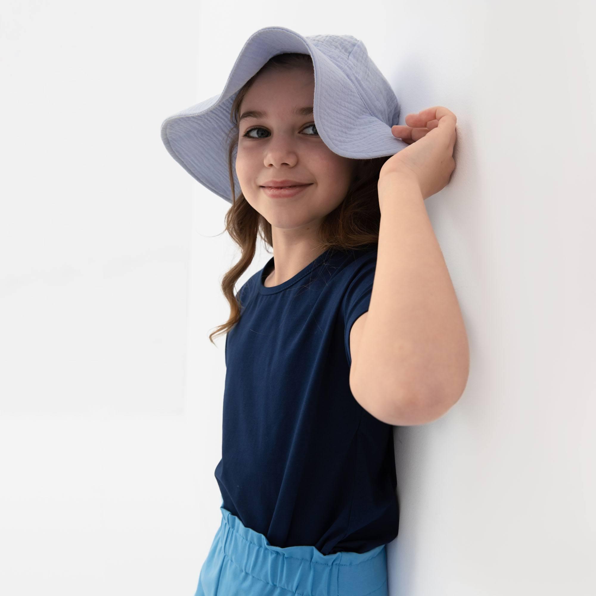 Light blue muslin brimmed hat