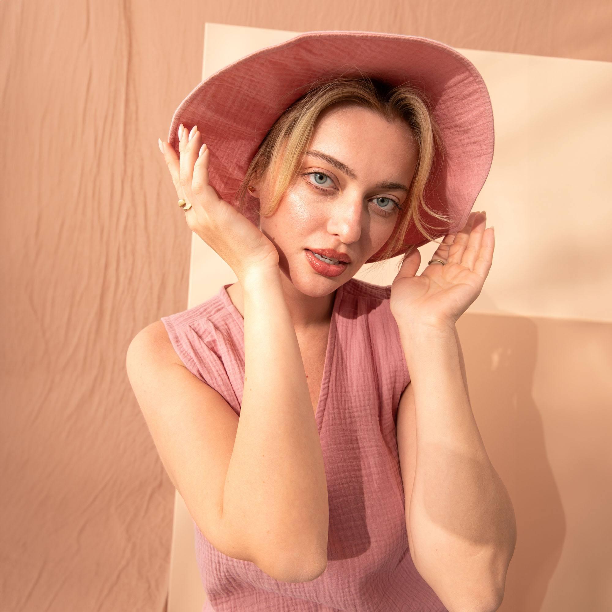 Pink muslin brimmed hat Women