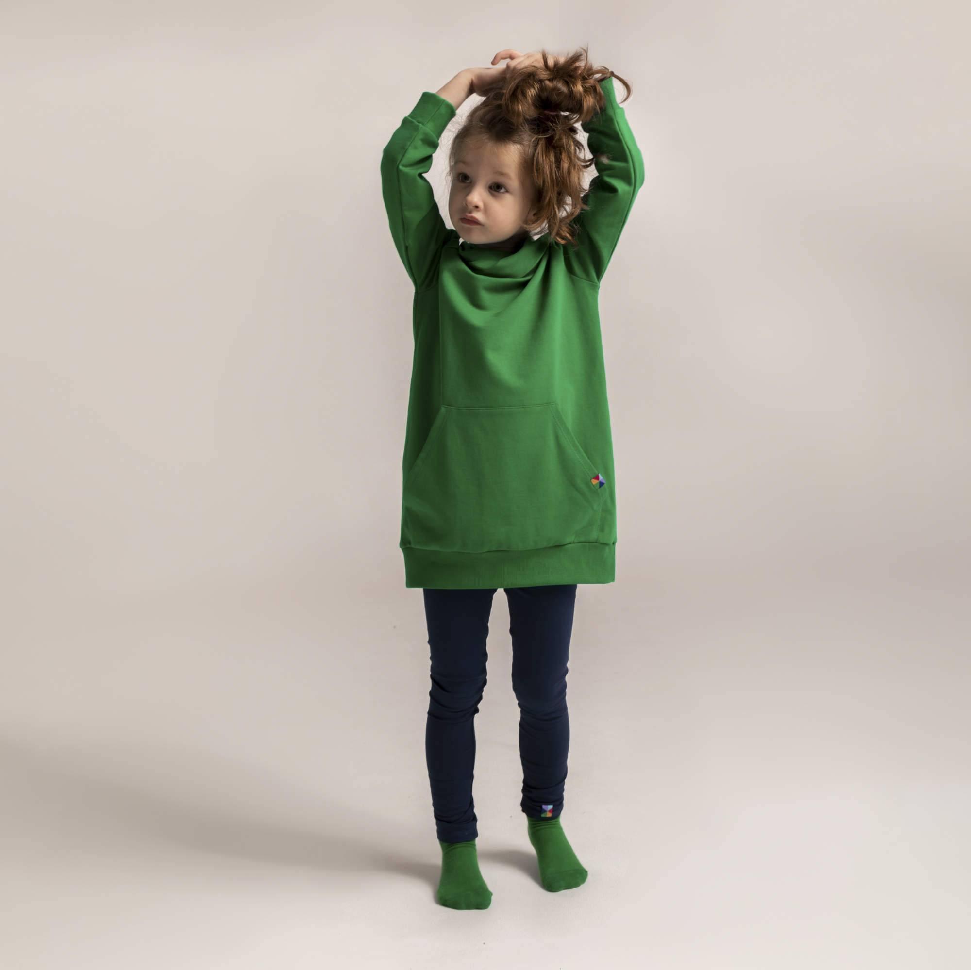 Green long funnel neck pullover sweatshirt