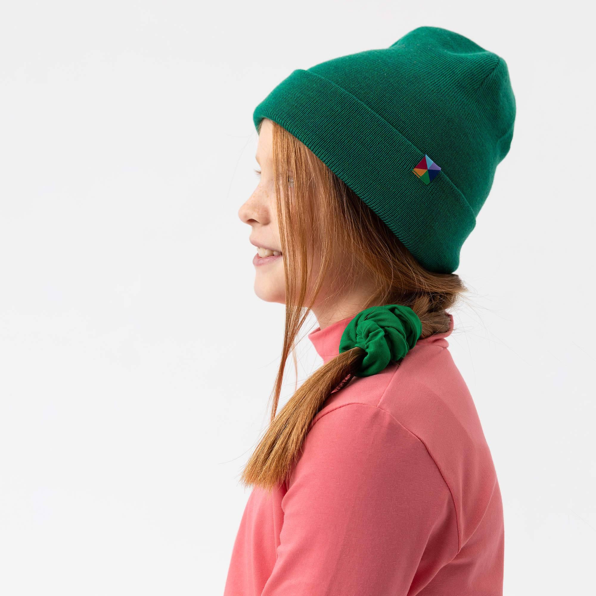 Green fine knit merino wool cap kids